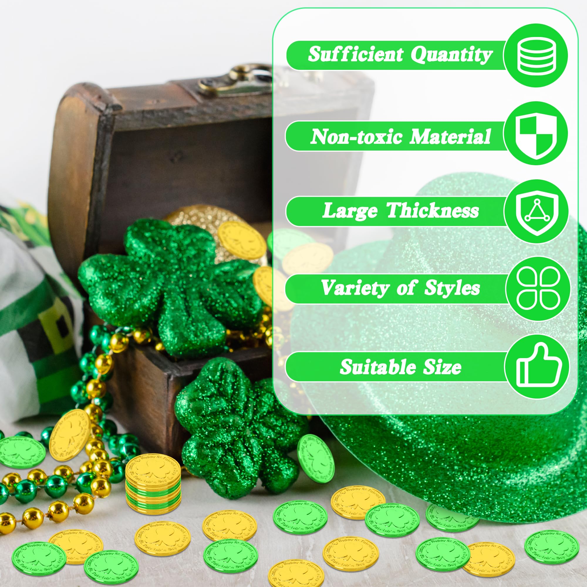 120 PCS St. Patrick's Day Decorations - 1.4 Inch Shamrock Coins, Gold & Green Lucky Plastic Coins for Party Favors, Irish Themed Events & Home Decor | Perfect for St. Patrick's Day Parties, Classroom Rewards & DIY Crafts