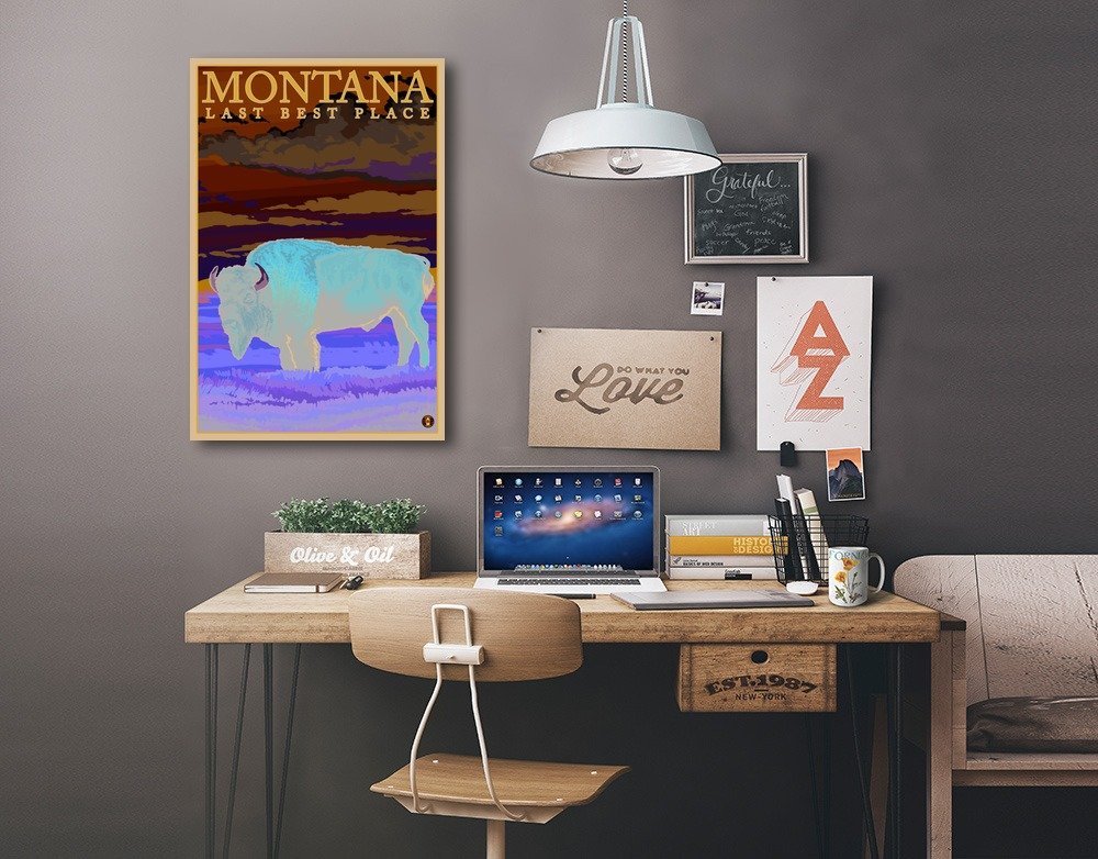 Montana Last Best Place Bison Wall Art - 16x24 Wrapped Canvas Print for Western Home Decor & Office Artwork | Perfect for Living Room, Cabin, or Ranch Style Interior Design