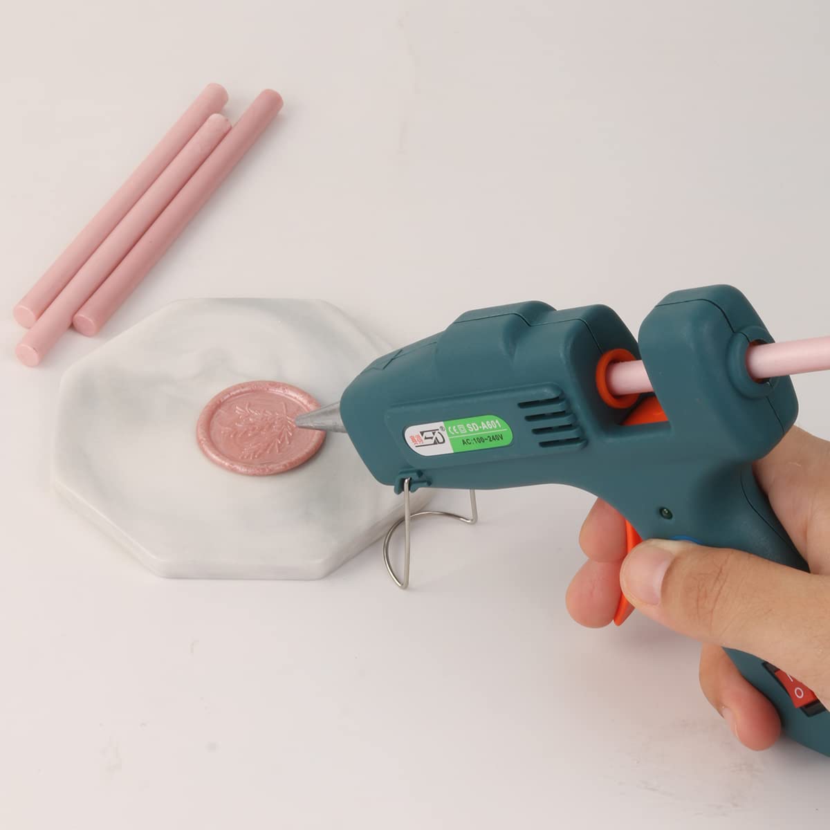 Wasole 20W Sealing Wax Glue Gun for 0.28 Inch Wax Sticks - Olive Green Hot Melt Glue Gun for Wedding Invitations, Birthday Cards, Envelopes & DIY Crafts - Perfect for Wax Sealing, Gift Wrapping and Decorative Projects