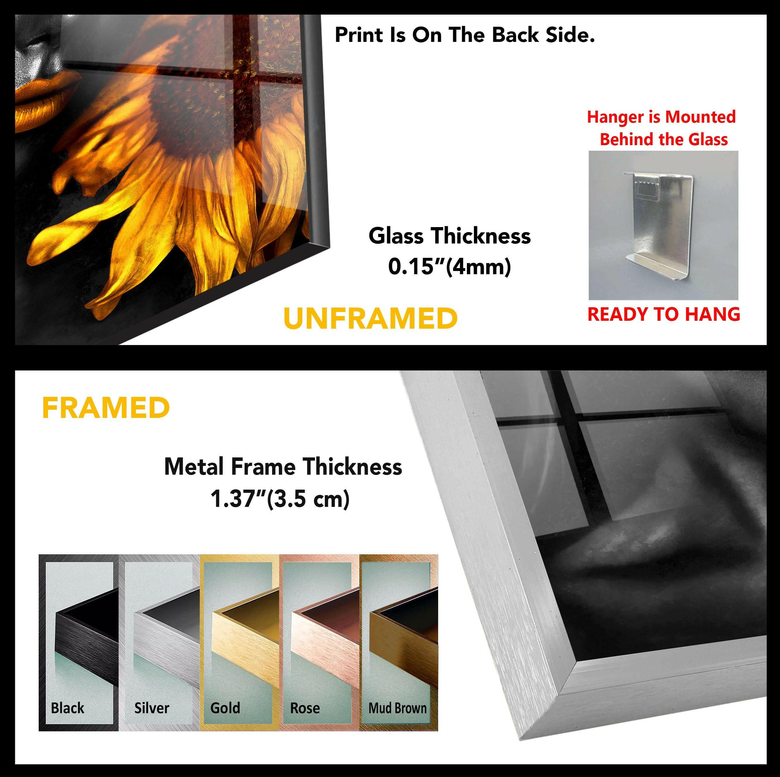 Black Woman and Sunflower Glass Wall Art - Elegant Home Decor for Living Room, Bedroom & Office - Perfect Gift for Housewarming, Birthday & Mother's Day