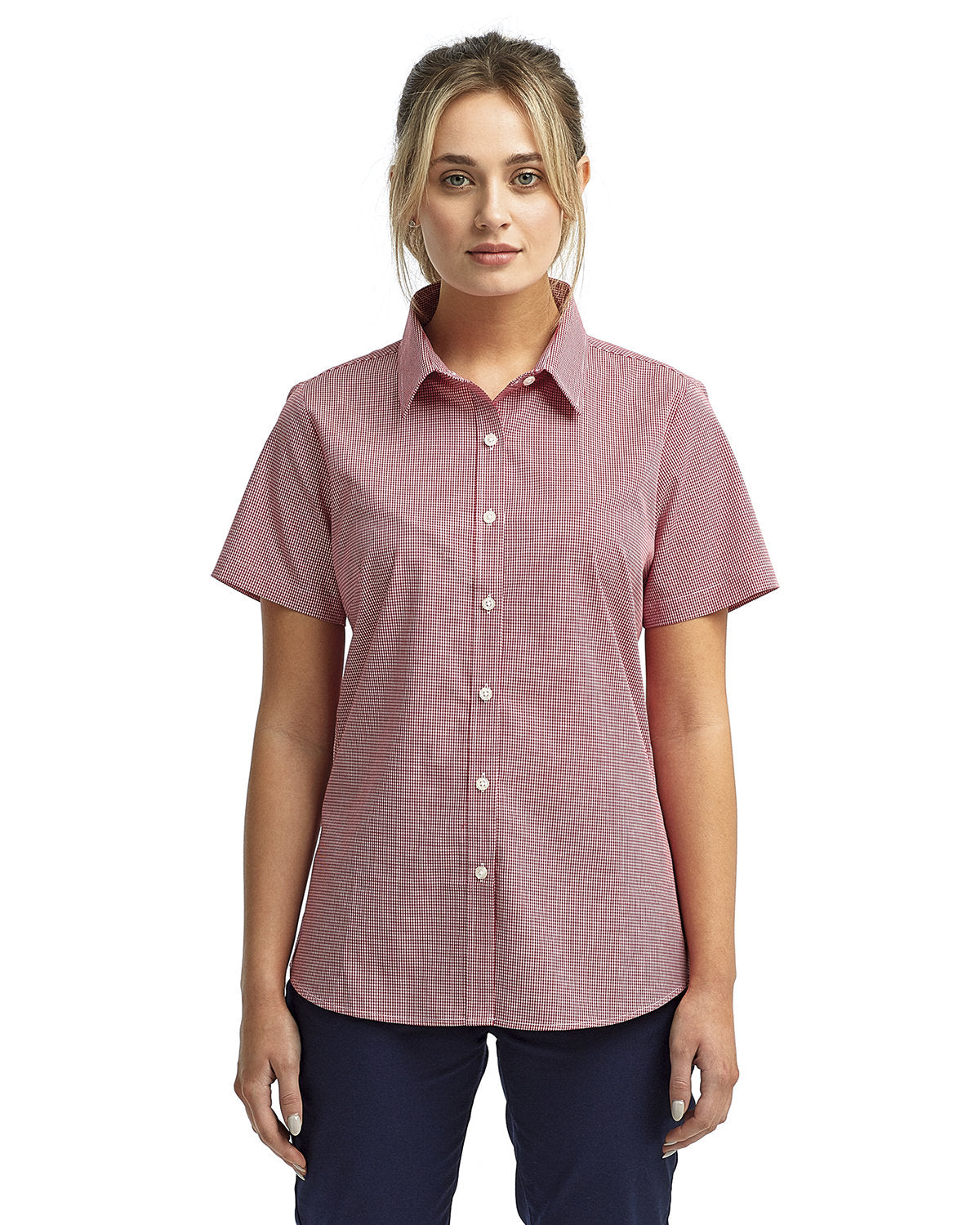 Reprime RP321 Women's Microcheck Gingham Short Sleeve Cotton Shirt - Artisan Collection | Casual Summer Top for Work, Picnic & Date Outfits