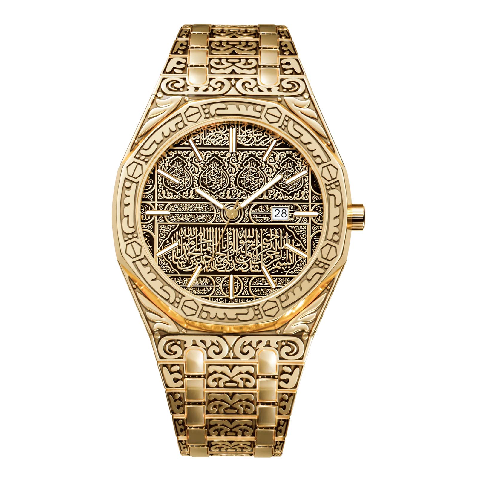 Valink Men's Mecca Edition Vintage Carved Luxury Islamic Wrist Watch - Business & Formal Wear, Prayer Timepiece, Eid Gift for Him