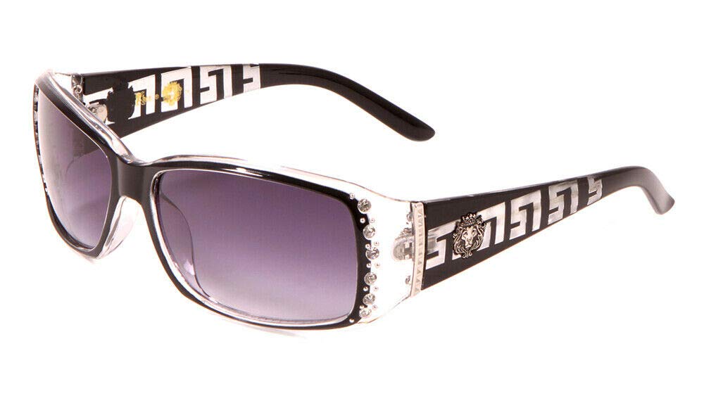 Stylish Kleo Greek Key Wrap Around Crystal & Rhinestone Sunglasses for Women - Fashionable UV Protection Shades for Beach, Party & Summer Outfits