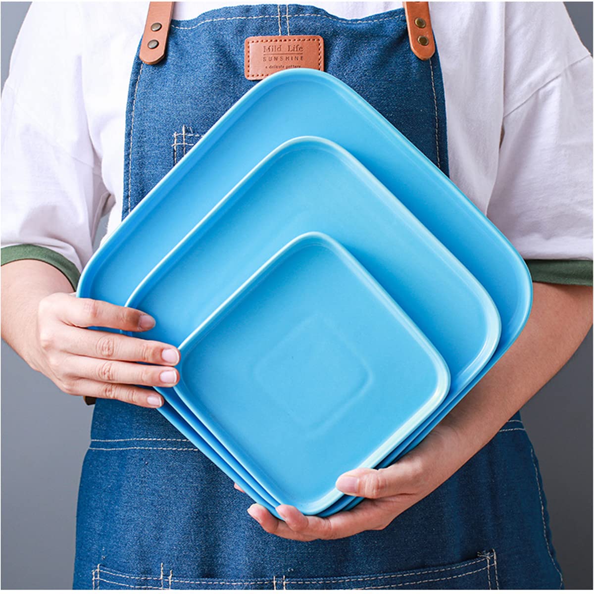 Blue 10-Inch Square Porcelain Dinner Plates Set of 2 - Microwave, Oven & Dishwasher Safe Ceramic Plates for Dessert, Salad, Kitchen & Restaurant Serving | Elegant Dining, Party Entertaining & Everyday Use