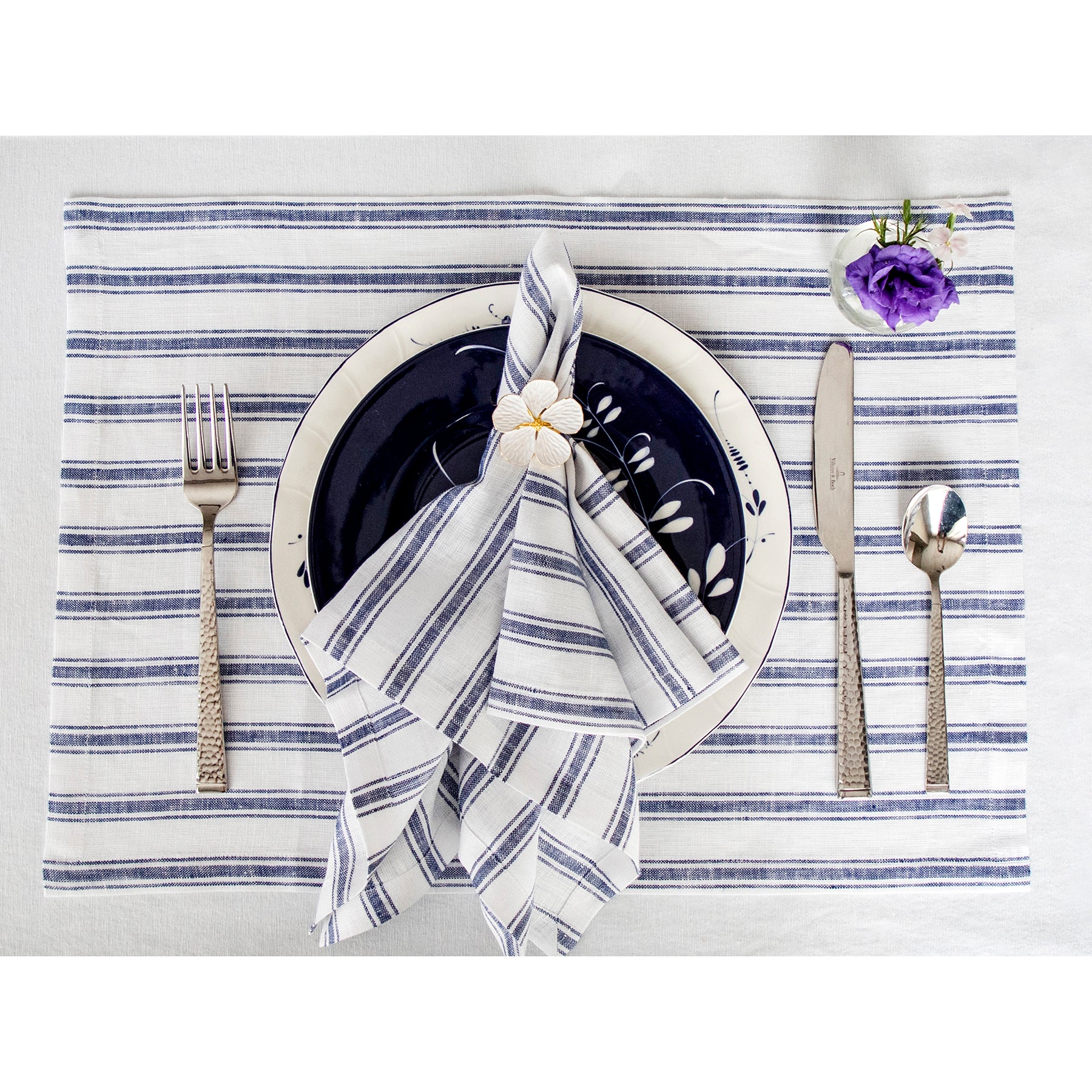 Stylish Capri Ticking Stripe Placemats - Set of 4 Cotton Table Mats for Dining & Kitchen Decor - Perfect for Farmhouse, Coastal, or Modern Home Settings