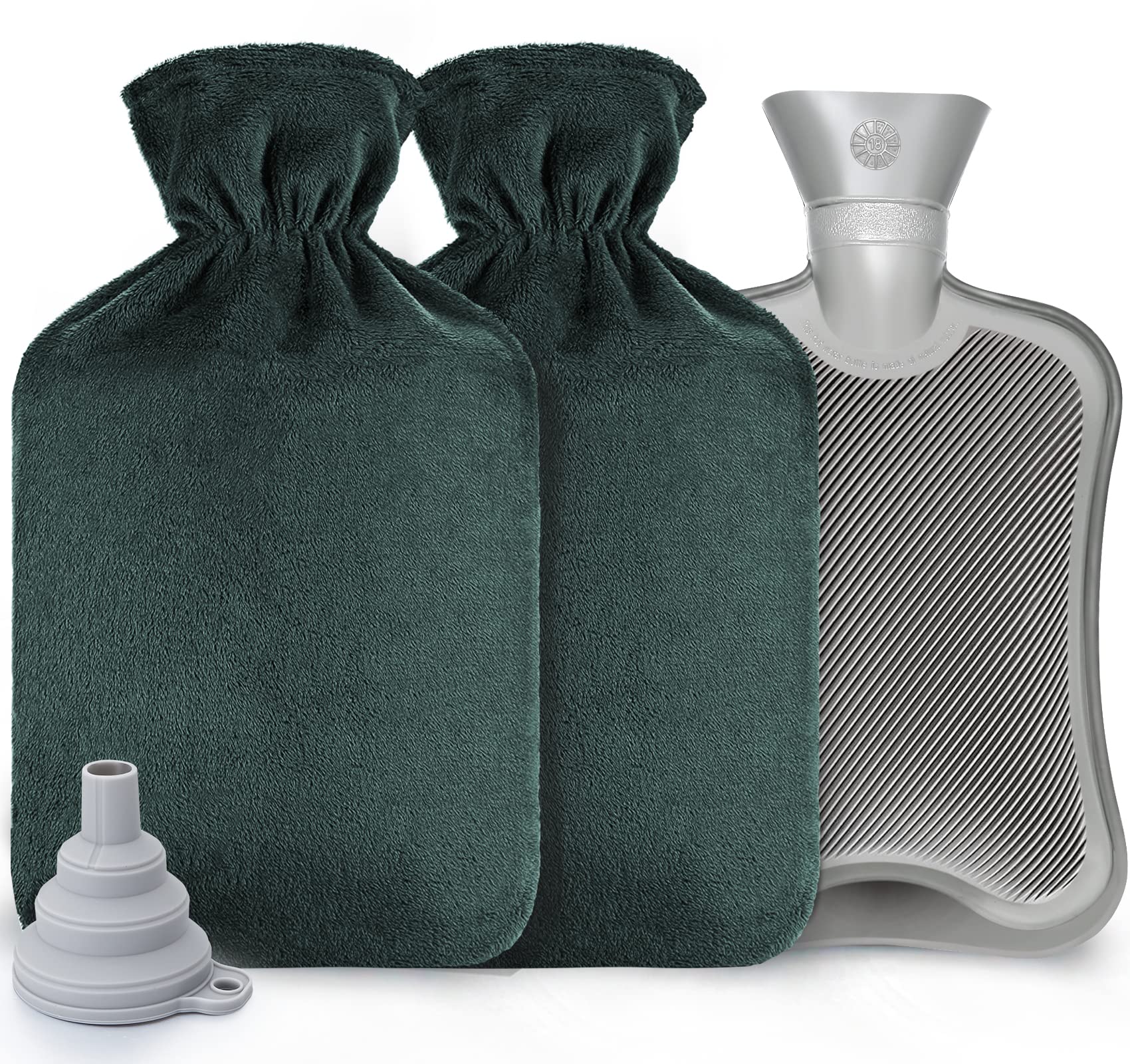 Anstore 2L Large Hot Water Bottle Green - Removable & Washable Soft Cover for Hot & Cold Therapy - Perfect for Baby, Neck Pain Relief, and Winter Warmth - Includes 1 Bottle & 2 Covers - Ideal for Home, Office, and Travel Use
