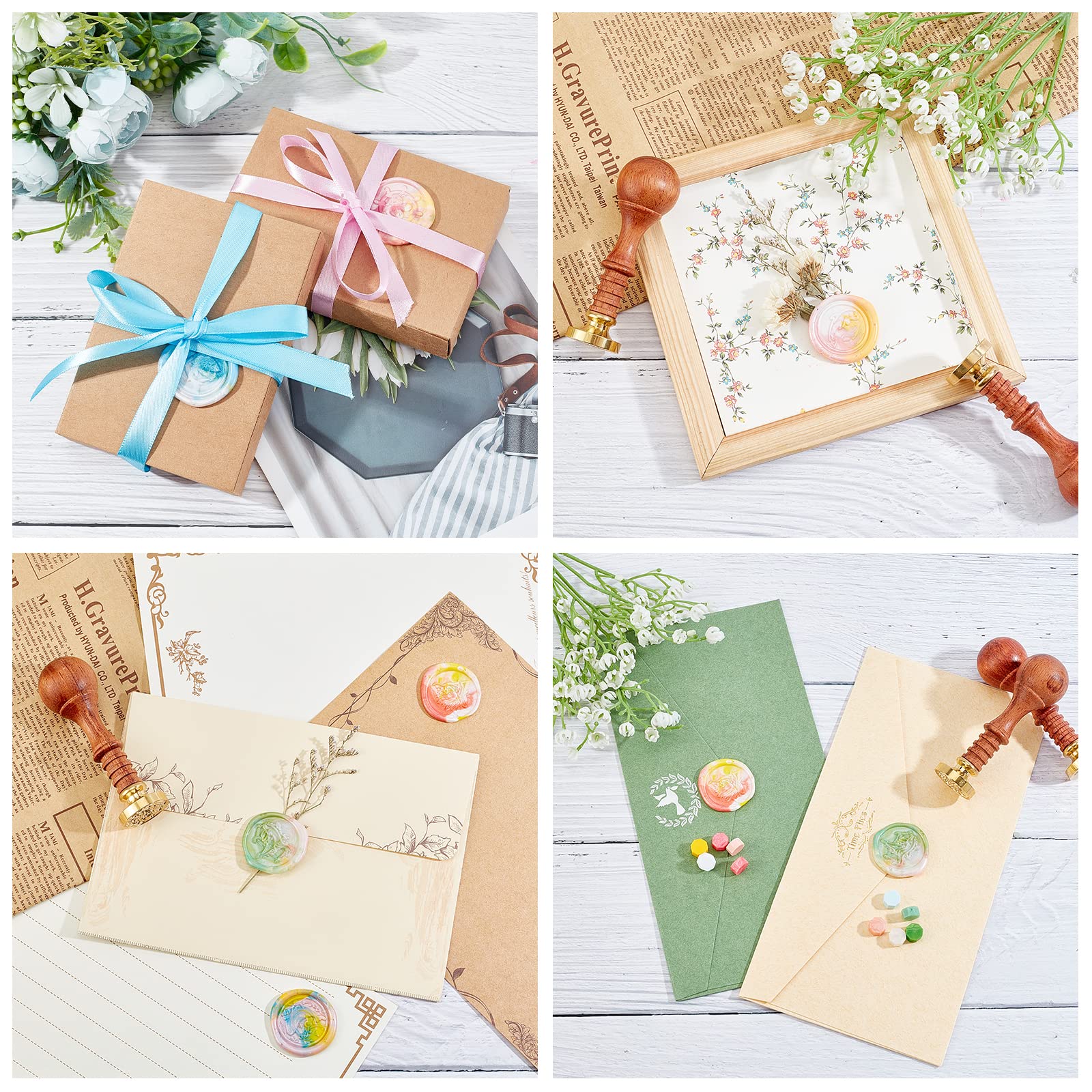 CRASPIRE 26-Piece Wax Seal Stamp Kit with 2 Wooden Handles - Vintage Sealing Wax Stamps for Wedding Invitations, Gift Wrapping, Letters & DIY Crafts - Elegant Wooden Gift Box Set