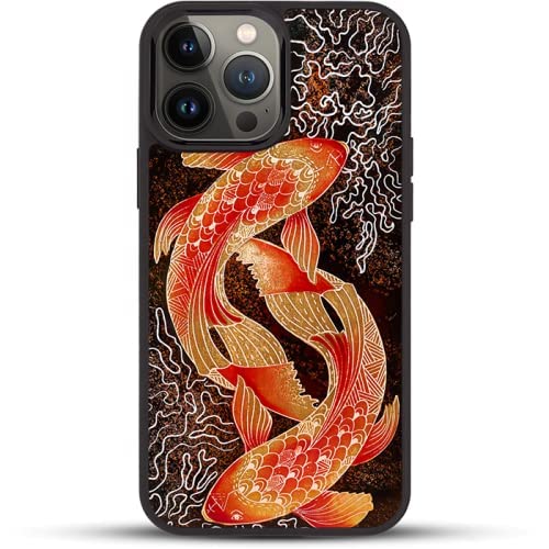 La Sonmai iPhone 13 Pro Max Case - Handcrafted Lacquer Pisces Design with 24K Gold Accents | Includes Premium Tempered Glass Screen Protector & Clear Aluminum Lens Cover (Classic Black) | Perfect for Zodiac Lovers & Luxury Phone Protection