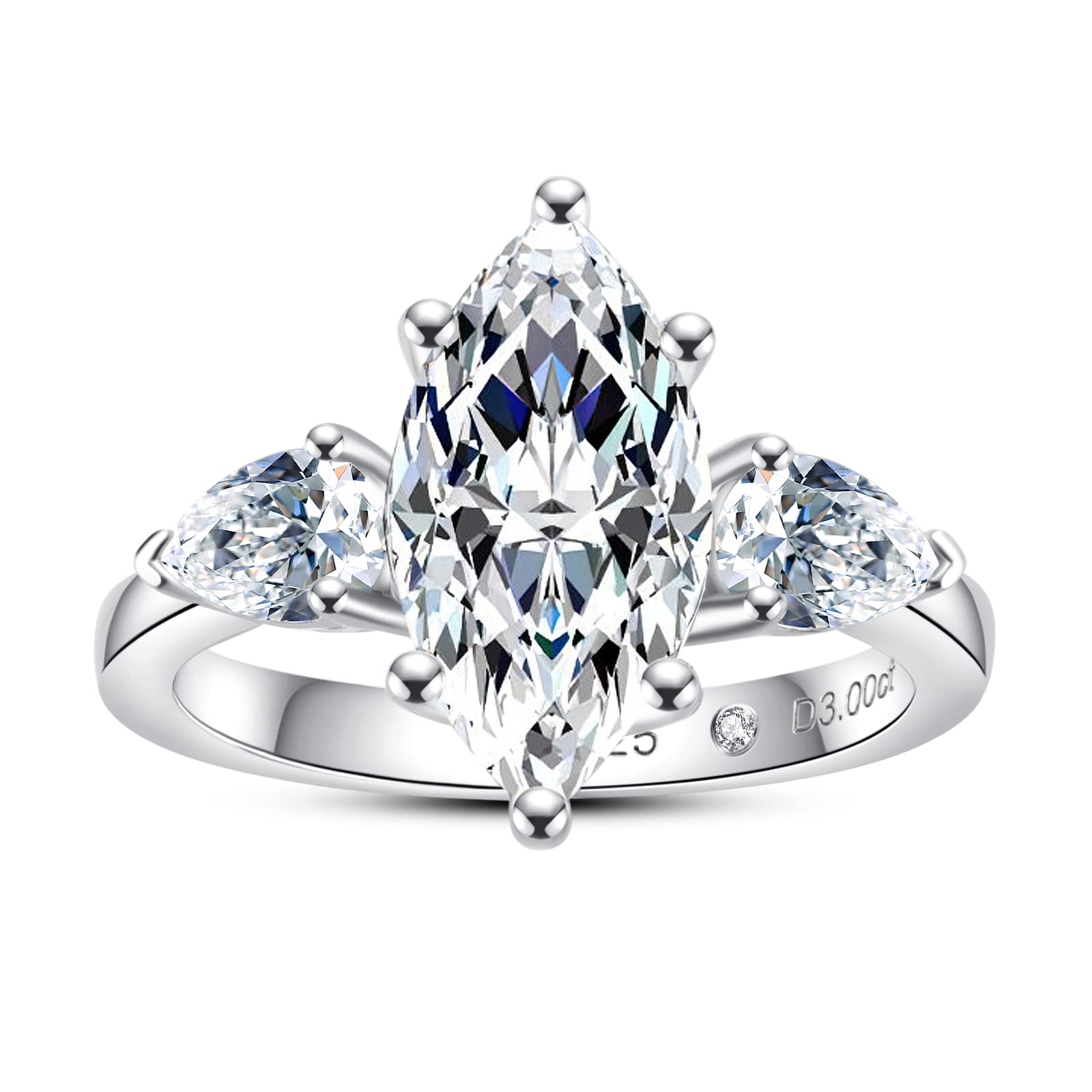 AnuClub 3 Stone Moissanite Engagement Ring - D Color VVS1 Clarity, Round/Emerald/Marquise Cut, 925 Sterling Silver Wedding Promise Ring for Women | Perfect for Proposals, Anniversaries & Special Occasions