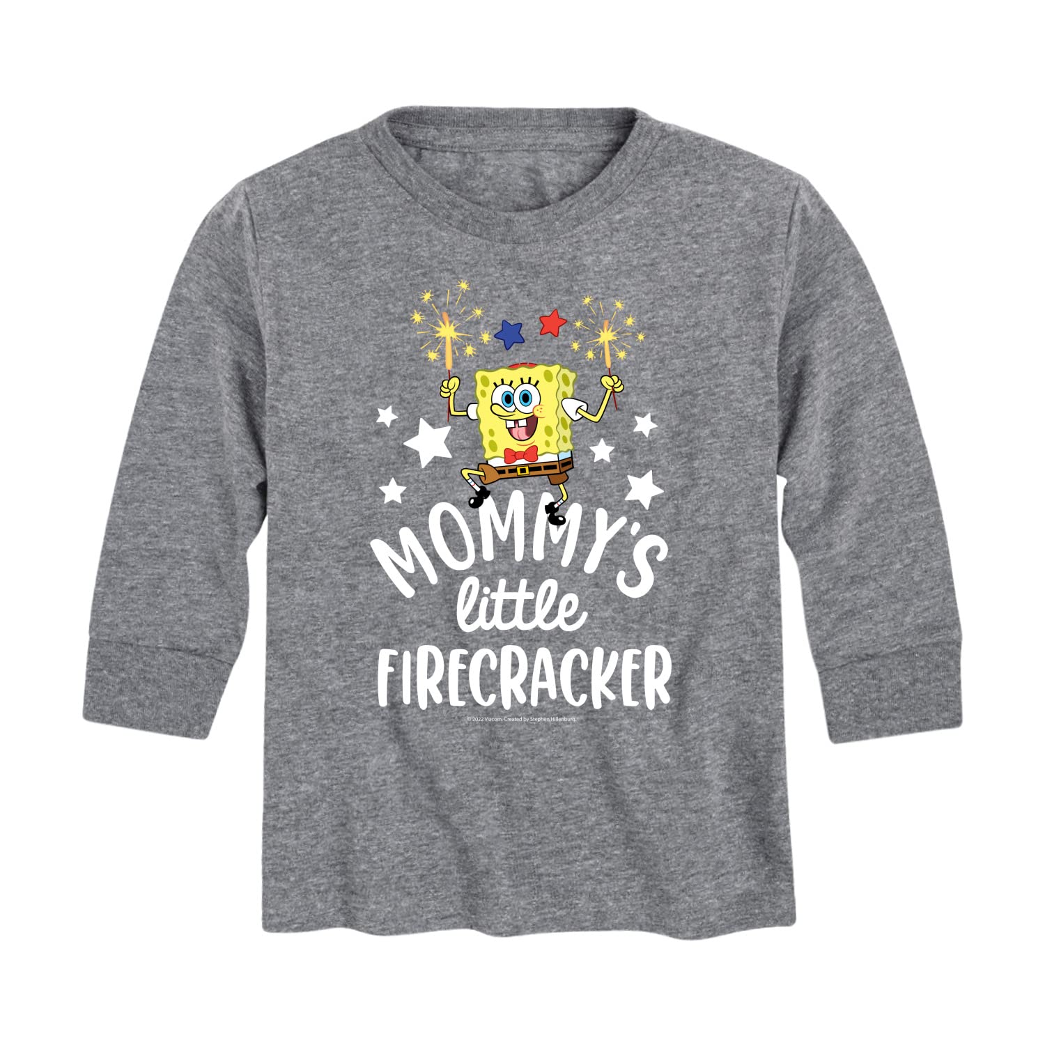Spongebob Squarepants 'Mommy's Little Firecracker' Graphic T-Shirt for Toddlers & Kids - Long Sleeve Cotton Tee - Cute Cartoon Character Shirt for Playdates, School & Family Outfits