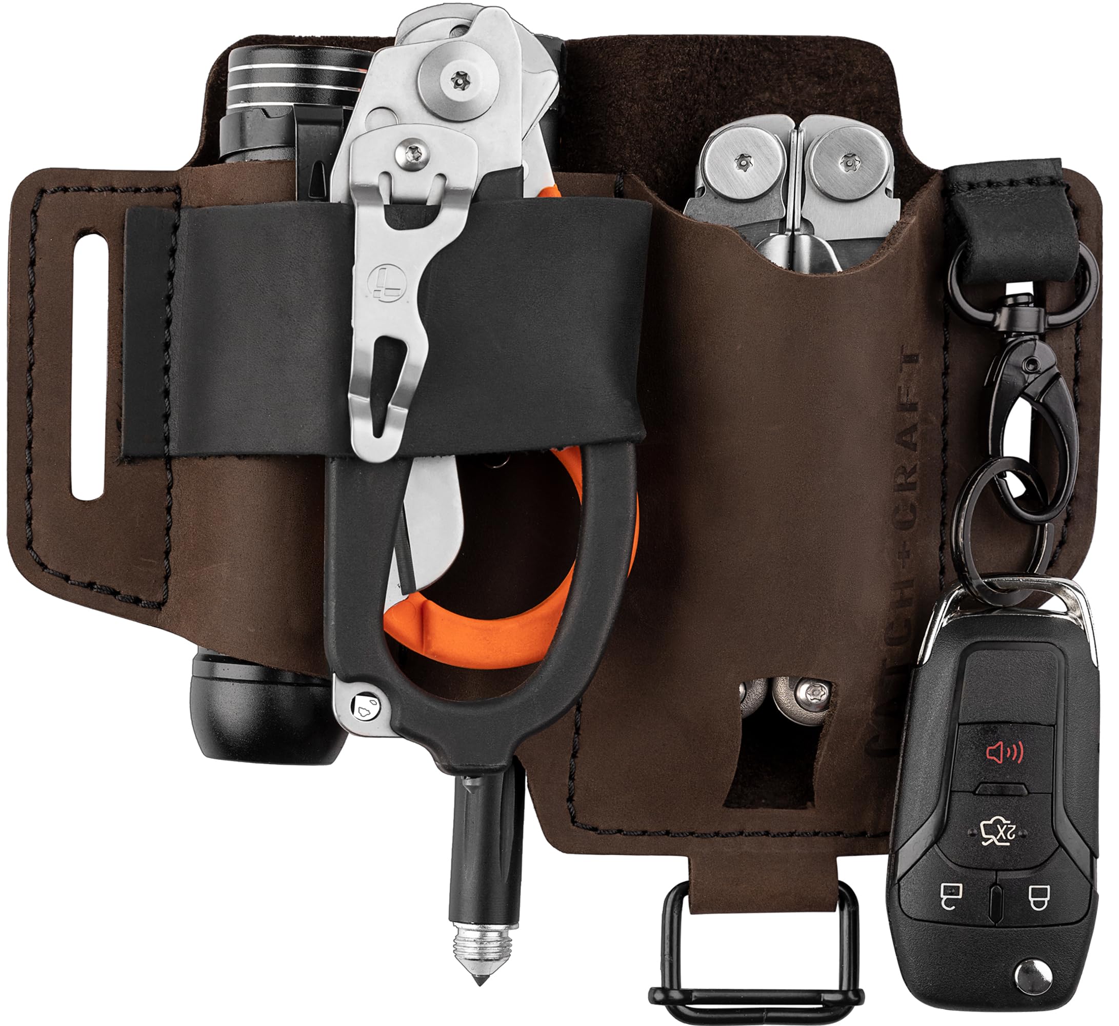 EDC Multitool Sheath for Belt - Compact Knife & Flashlight Holster - Leatherman Sheath for Men - Handmade Leather EDC Organizer - Belt Pouch for Work & Outdoor - Perfect for Camping, Hiking & Everyday Carry - CatchandCraft