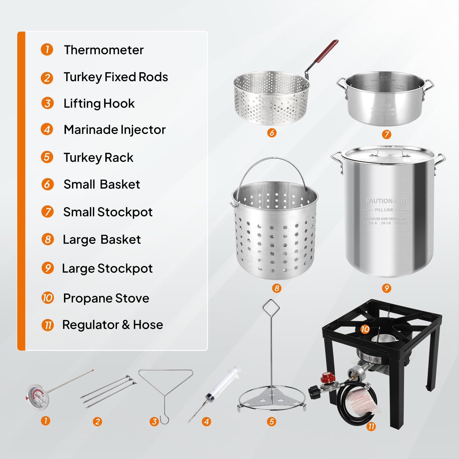 ROVSUN 30QT Turkey Fryer & 10QT Fish Fryer Kit - 55,000BTU Propane Outdoor Deep Fryer with Baskets, Thermometer, Marinade Injector & Turkey Rack - Perfect for Thanksgiving, Seafood Boiling & Outdoor Cooking
