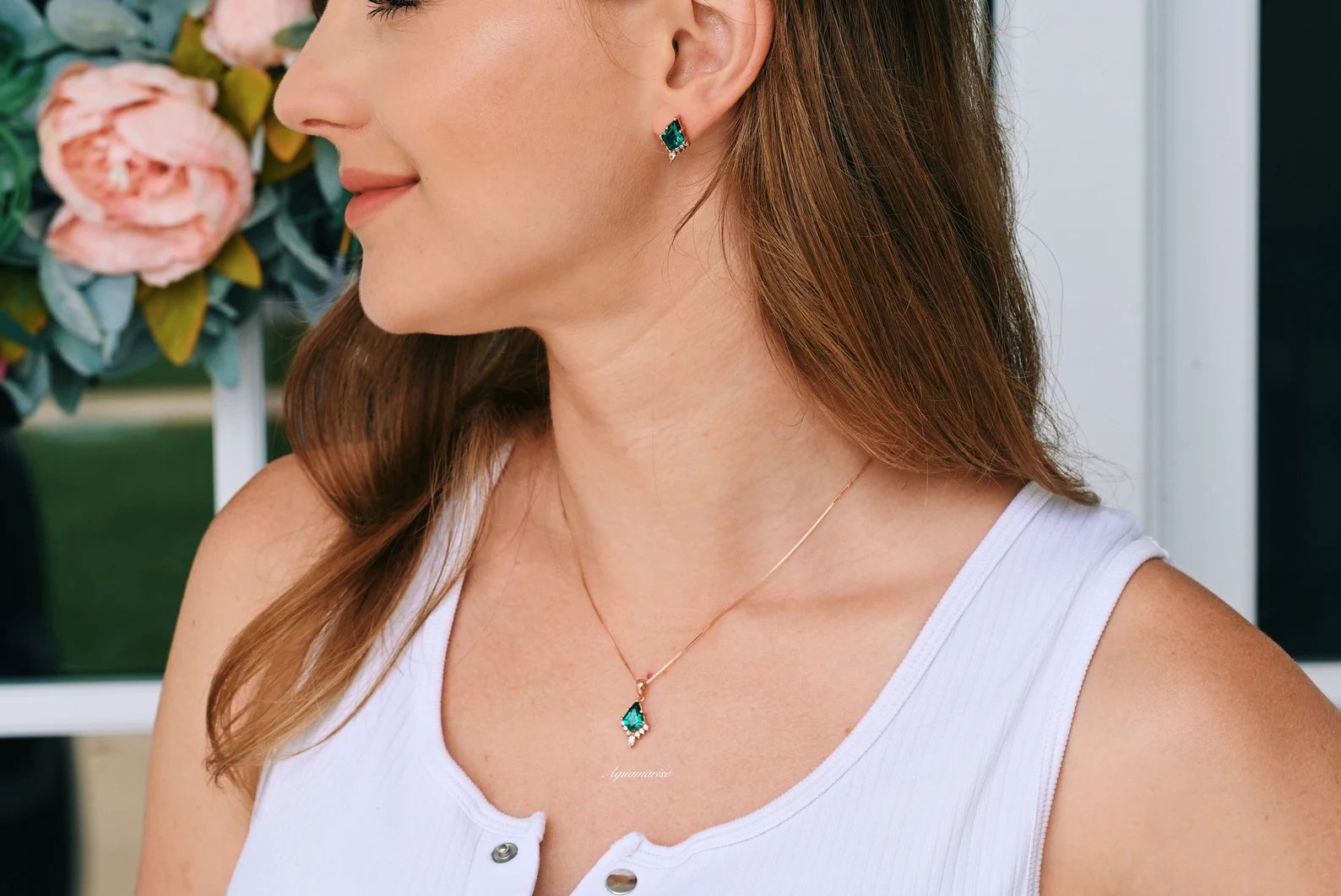 Skye Kite™ 14K Rose Gold Vermeil Emerald Pendant Necklace for Women - Elegant Jewelry Gift for Birthday, Anniversary & Special Occasions