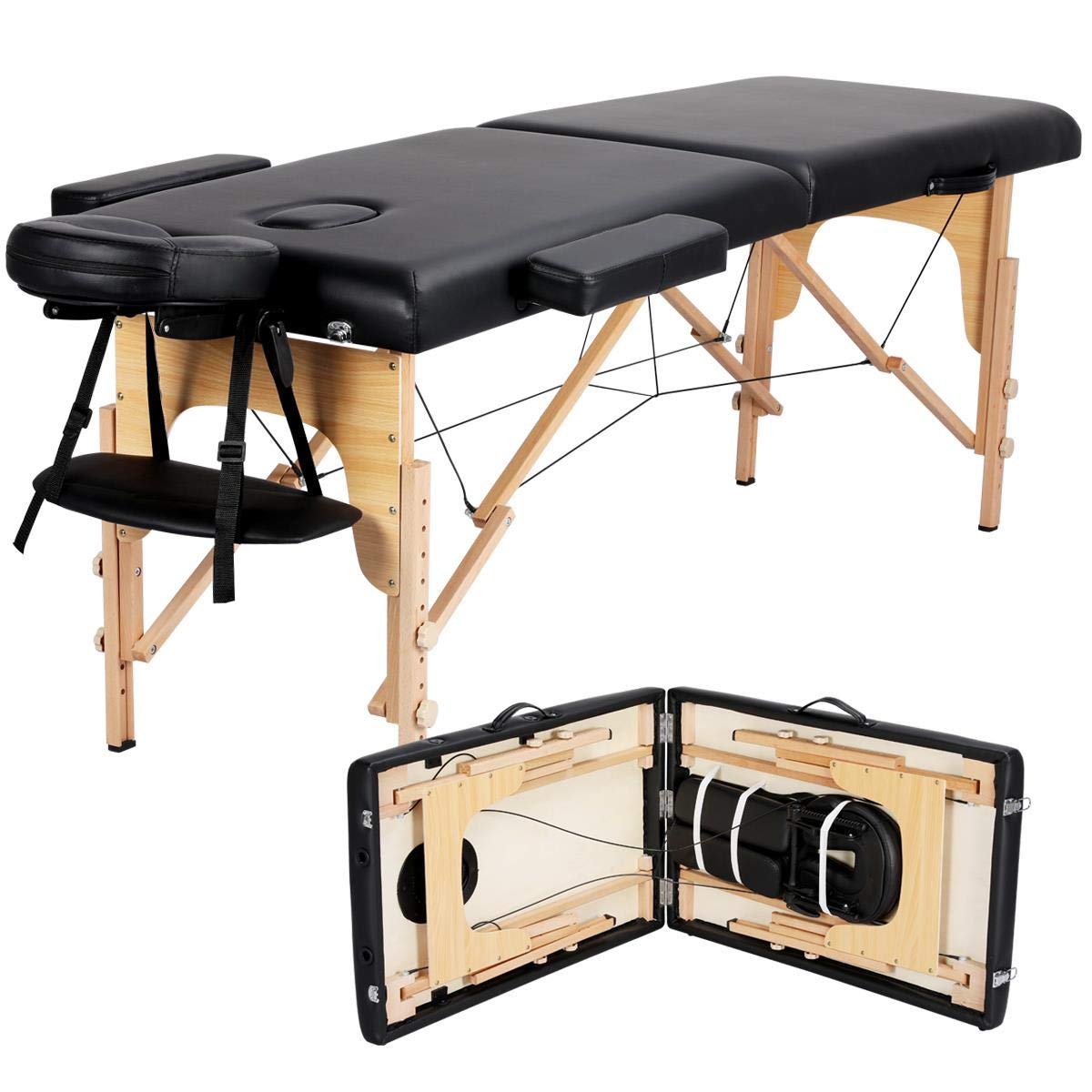Yaheetech Portable Massage Table - Foldable Spa Bed for Lash Extensions & Facials, Adjustable 2-Fold Design with Non-Woven Carrying Bag, 24 Inch, Black - Perfect for Home Spa, Salon Professionals & Mobile Therapists