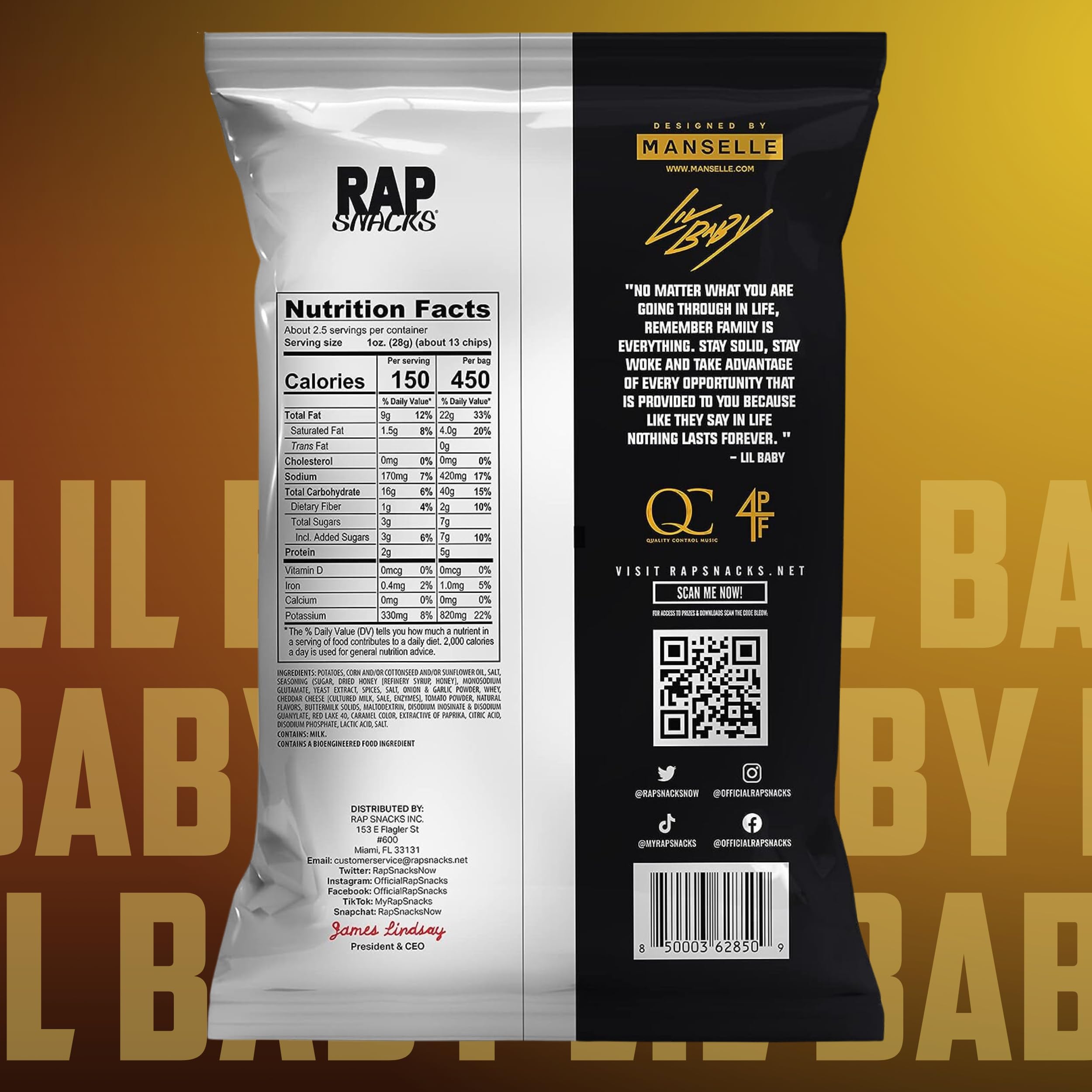 Rap Snacks Lil Baby Cheddar Cheese & Sour Cream Potato Chips - 6 Pack (2.5 Oz Bags) | Crunchy Snack for Parties, Gaming & Movie Nights