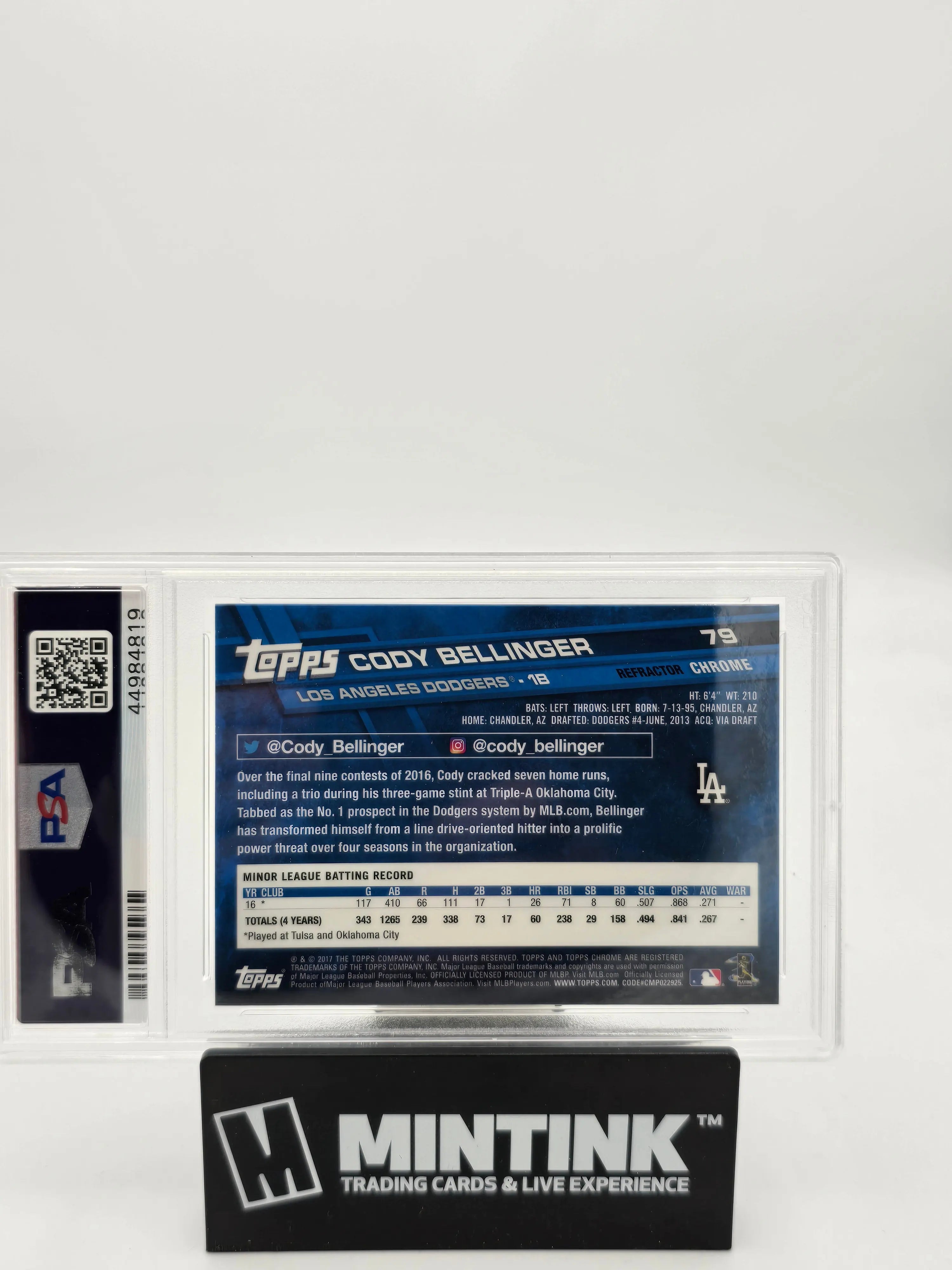 2017 Topps Chrome Cody Bellinger Rookie Sepia Refractor Baseball Card PSA 10 Gem Mint - Perfect for Collectors, Sports Memorabilia Displays & Investment