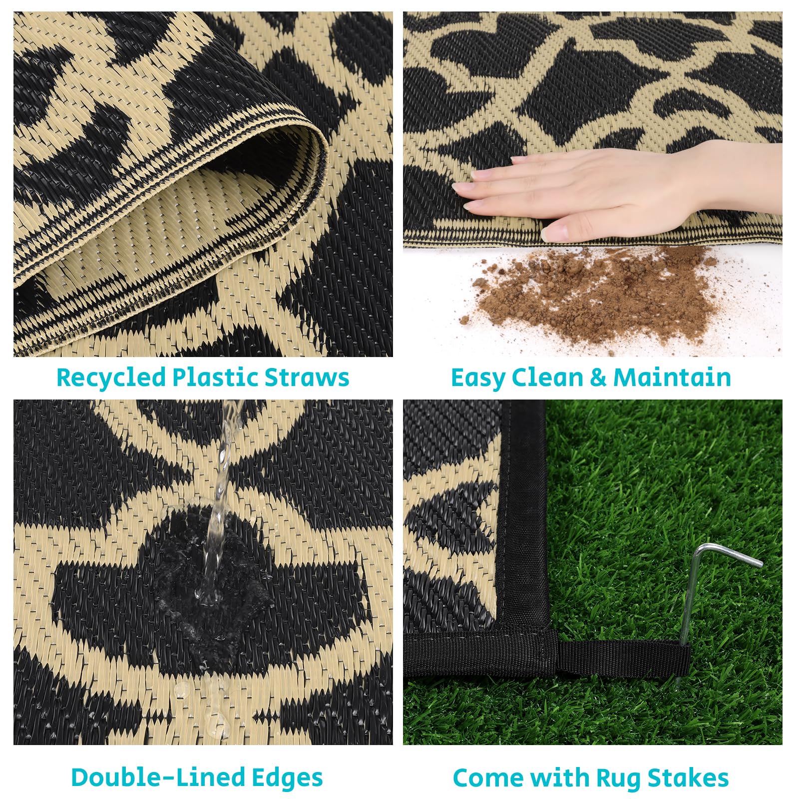 HEBE 5'x8' Waterproof Reversible Outdoor Rug - Durable Plastic Straw Patio Mat for RV, Camping, Deck, Porch, Balcony & Backyard | Perfect for Outdoor Gatherings, Picnics & Relaxation