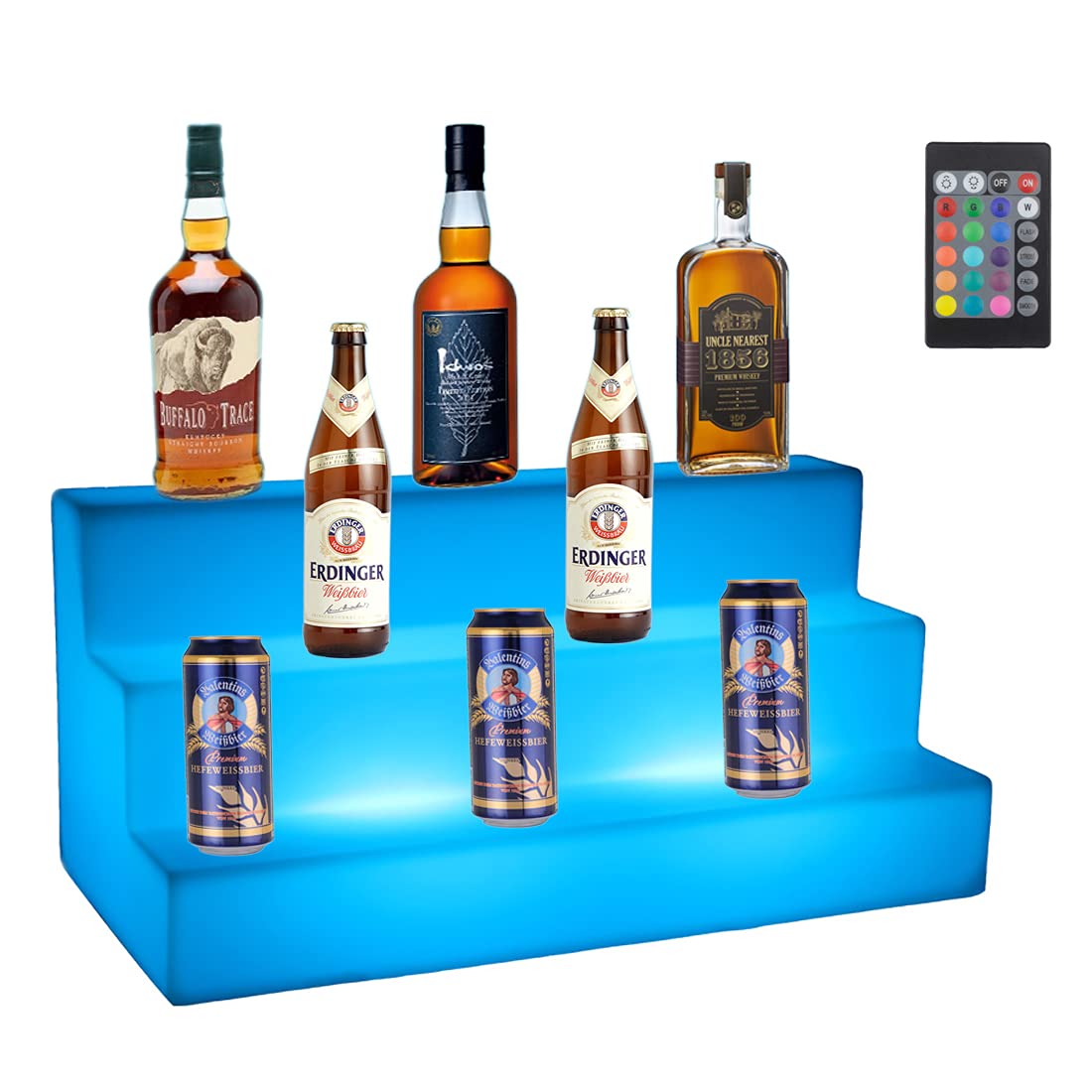 3-Tier LED Lighted Wine Rack with Remote Control - 25.5 Inch Freestanding Floor Whiskey Shelf for Home Bar, Living Room Decor | Perfect for Wine Storage, Whiskey Display & Entertaining Guests