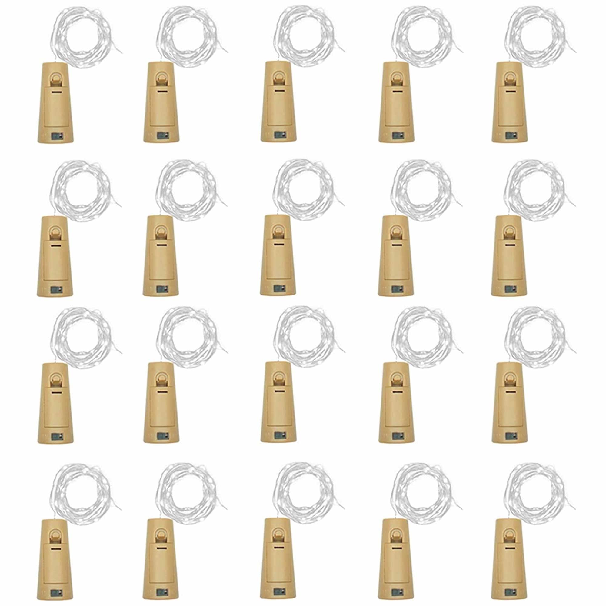 20 Pack 10 LED Wine Bottle Cork Lights - Battery Operated Mini Fairy String Lights with Copper Wire - Cool White Starry Lights for DIY, Christmas, Halloween, Wedding, Party Decorations - Perfect for Indoor & Outdoor Home, Garden, Bar, Restaurant and Event Lighting