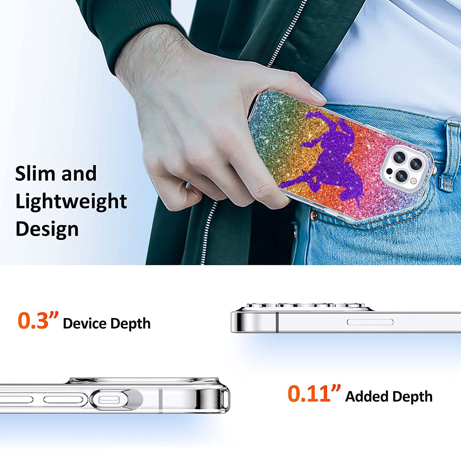 **iPhone 12 Case & iPhone 12 Pro Case - Bling Purple Glitter Clear TPU Shockproof Slim Cover for Women & Men | Soft Protective Phone Case for Everyday Use & Gifts**