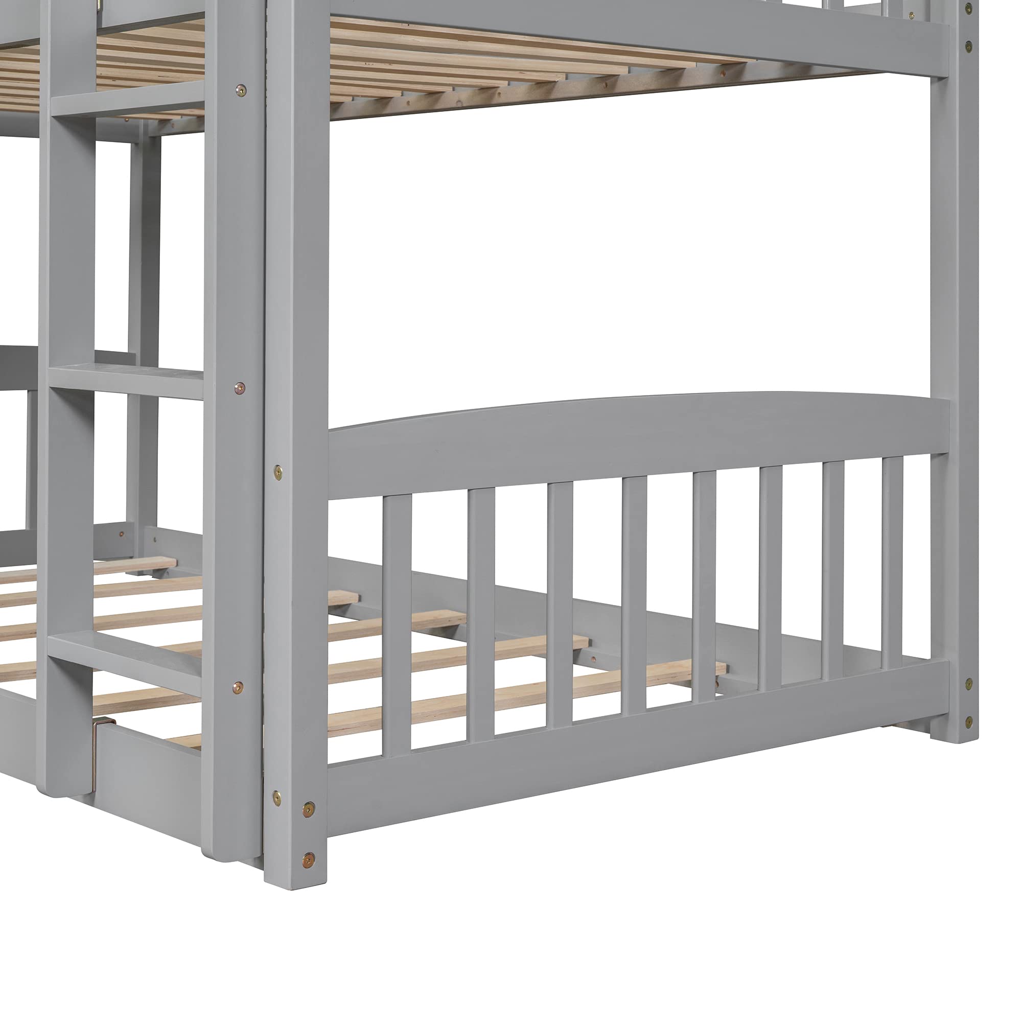 Kids Wooden Twin Over Twin Bunk Bed with Slide - Grey Space-Saving Loft Bed for Boys & Girls - Perfect for Small Bedrooms, Playrooms & Shared Kids' Rooms