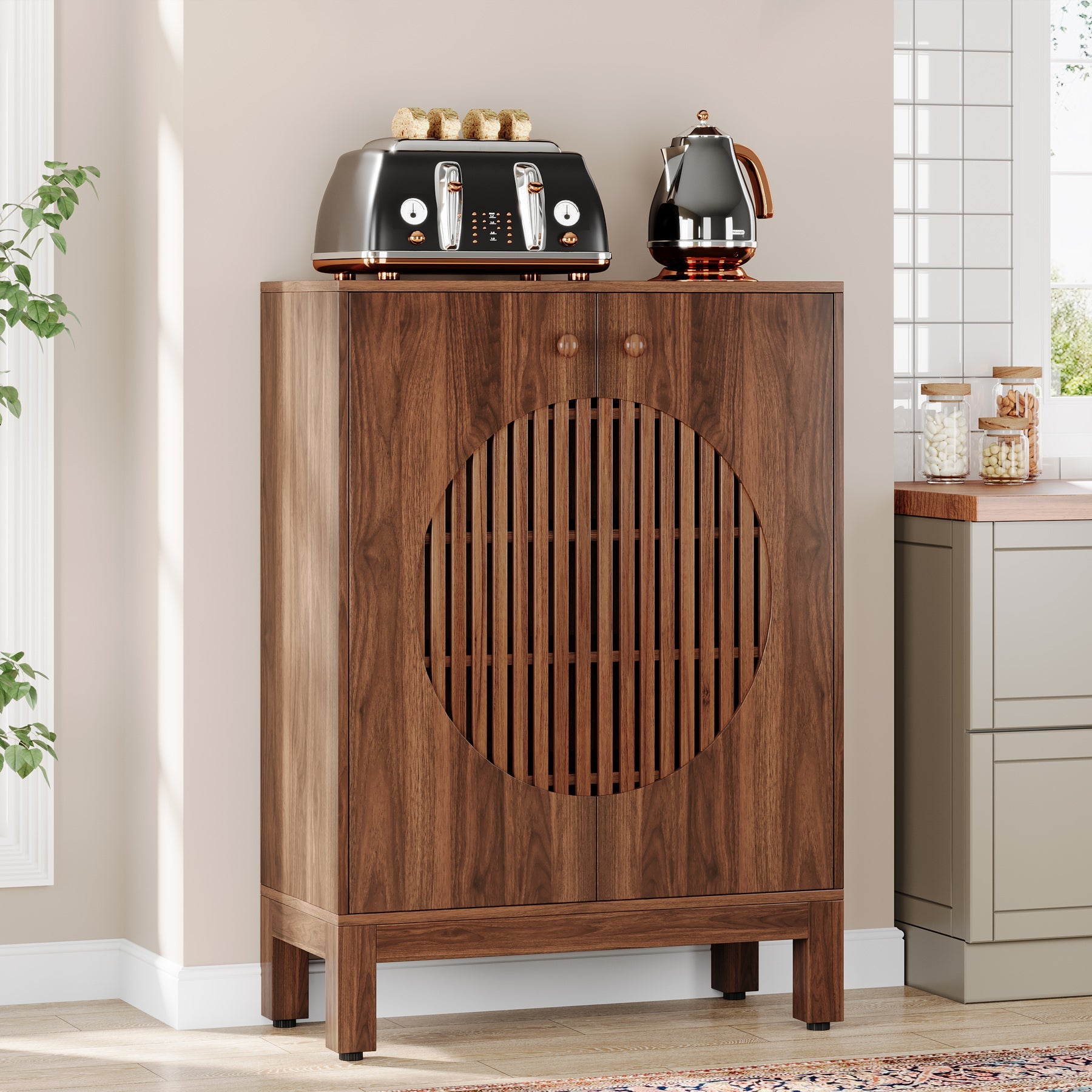 5-Tier Sideboard Buffet Cabinet - Farmhouse Style Kitchen Storage with Removable Shelves | Perfect for Dining Room, Living Room & Home Organization