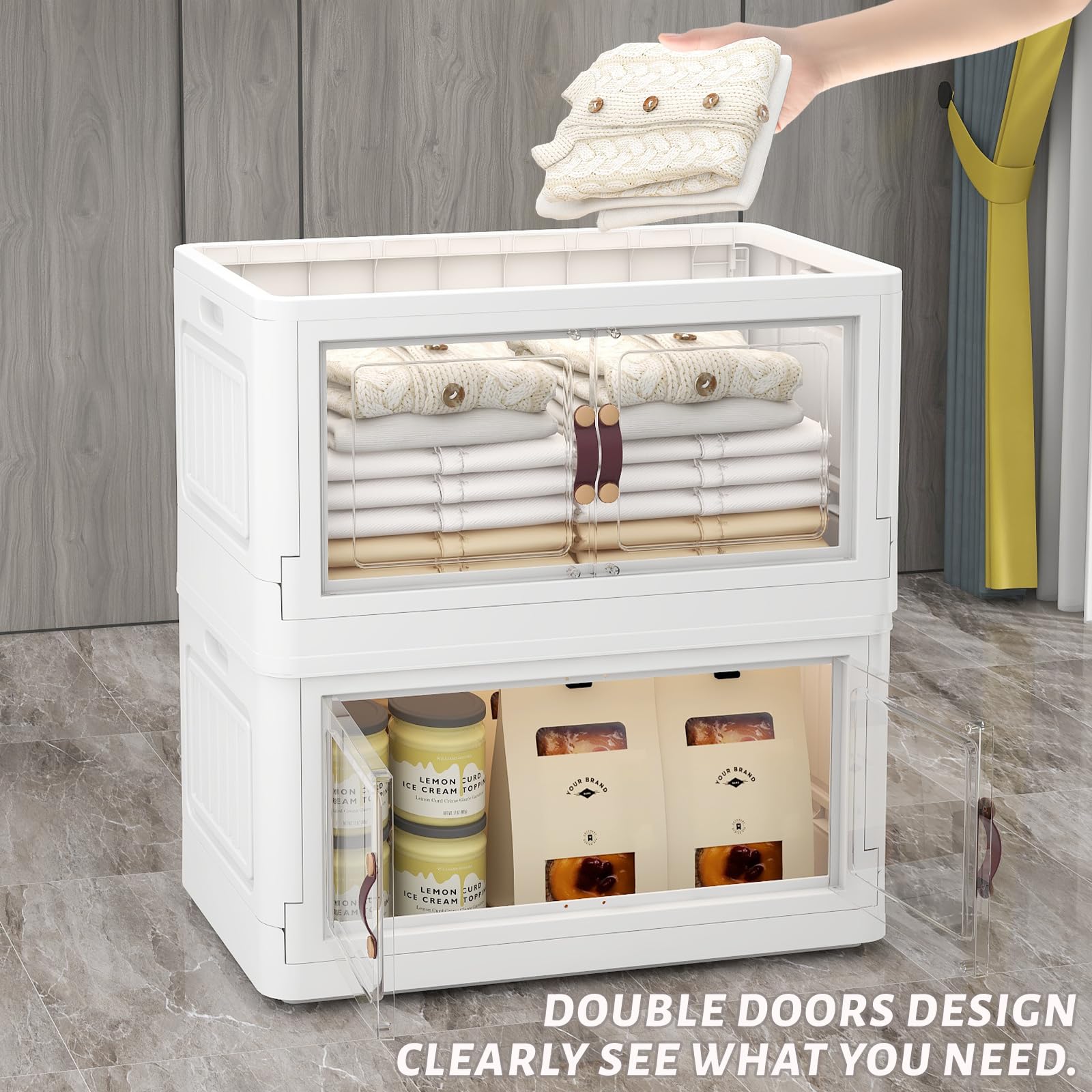 Nafenai 23 Gallon Collapsible Storage Bins with Lids & Wheels - 4 Pack White Plastic Stackable Organizer Bins for Closet, Home & Office - Perfect for Seasonal Storage, Moving & Space Saving Organization