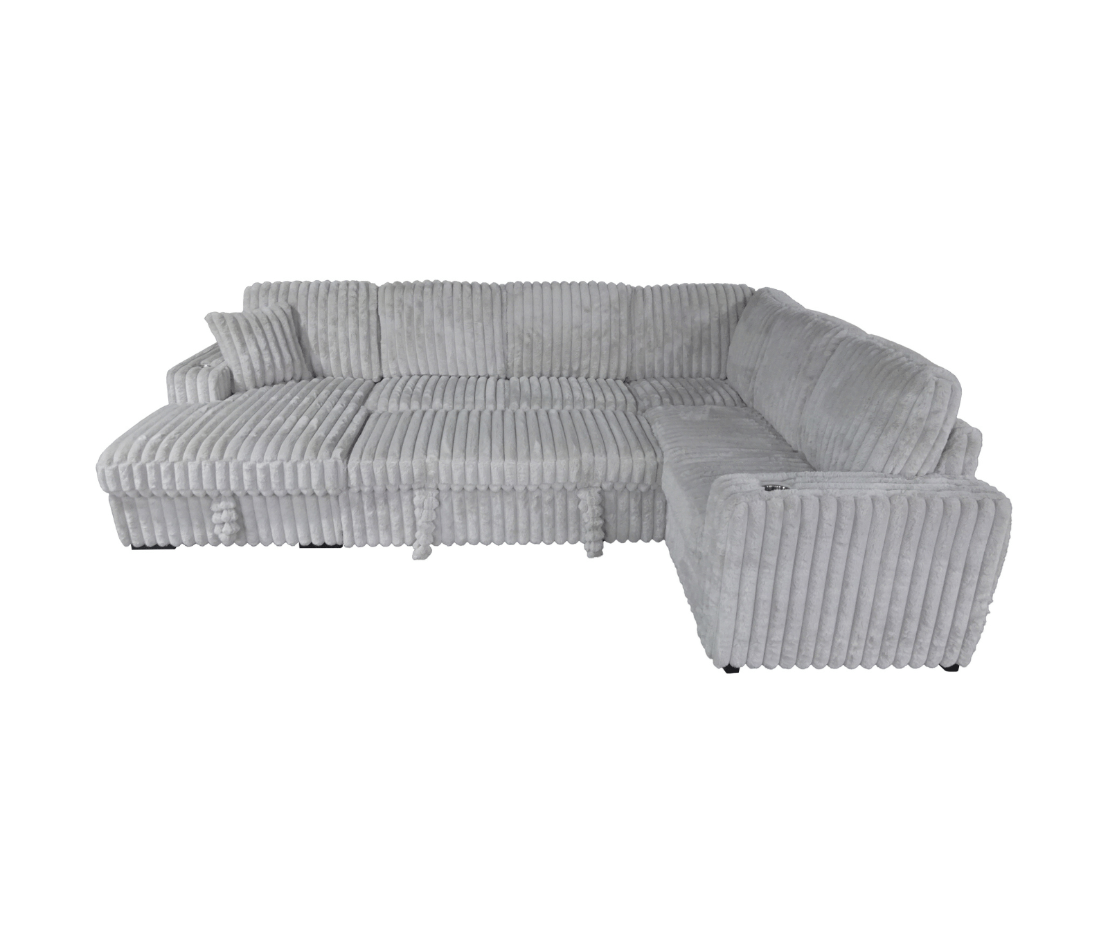 Zelia Plush Grey Minky Corduroy Large Sectional Sofa Bed with Storage Chaise & Cup Holders - Convertible Sleeper Sofa for Small Spaces, Living Room & Guest Room Comfort