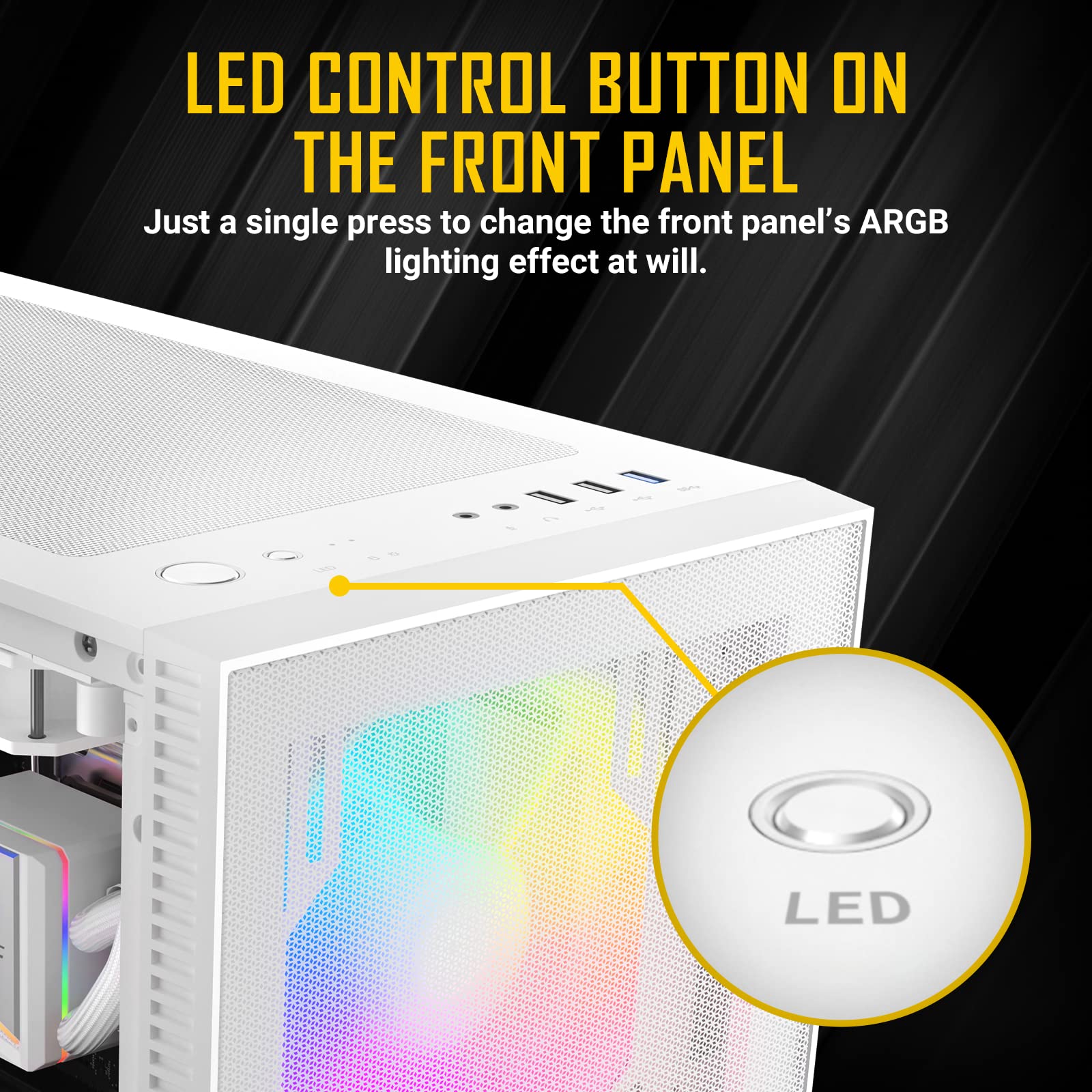 Antec NX410 White ATX Mid Tower PC Case with Tempered Glass Side Panel - 2x140mm Front & 1x120mm ARGB Rear Fans Pre-Installed - Gaming Computer Case for Home & Office Builds