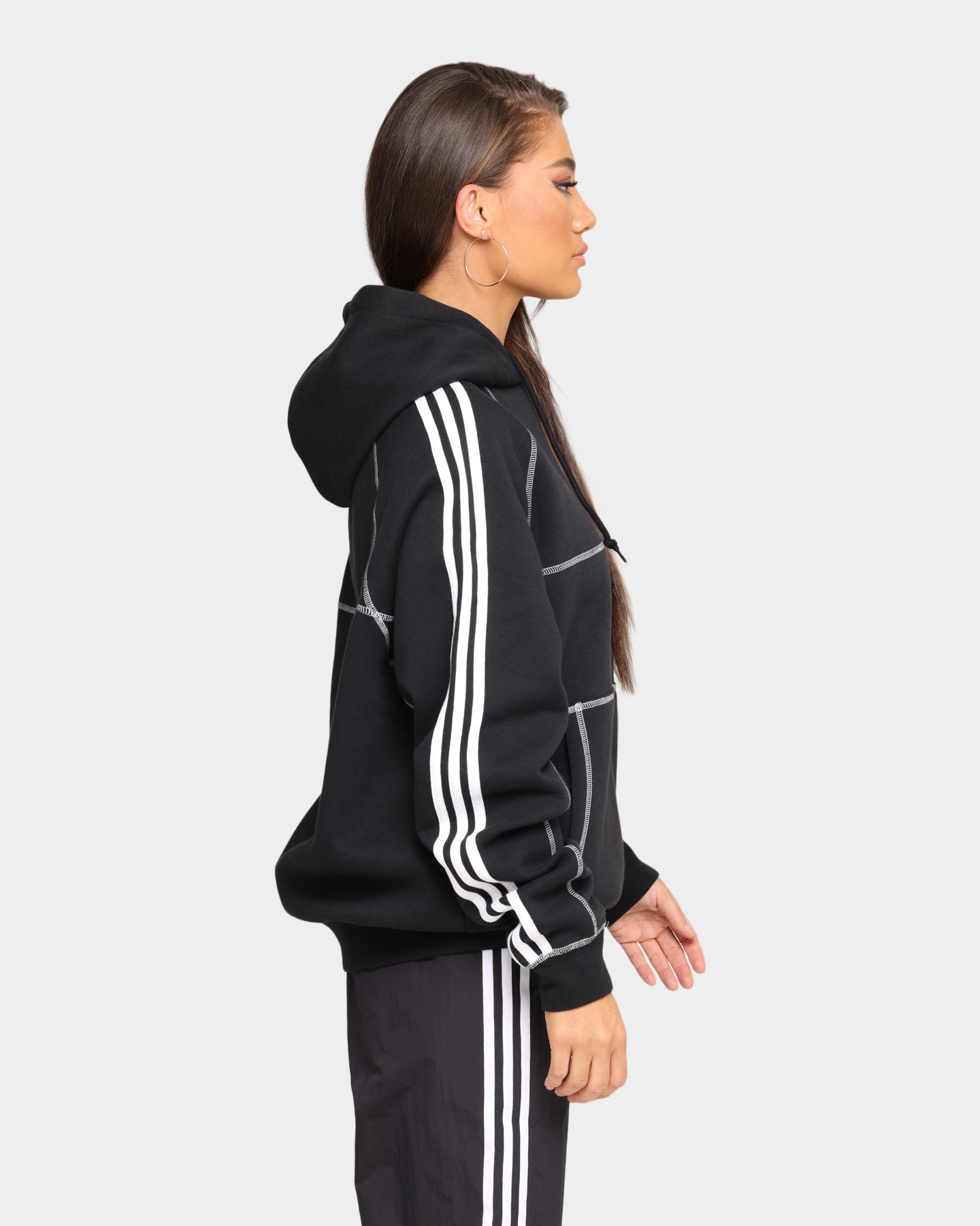 Adidas Contrast Stitch Hoodie Black - Men's Casual Pullover Sweatshirt for Streetwear & Gym Workouts