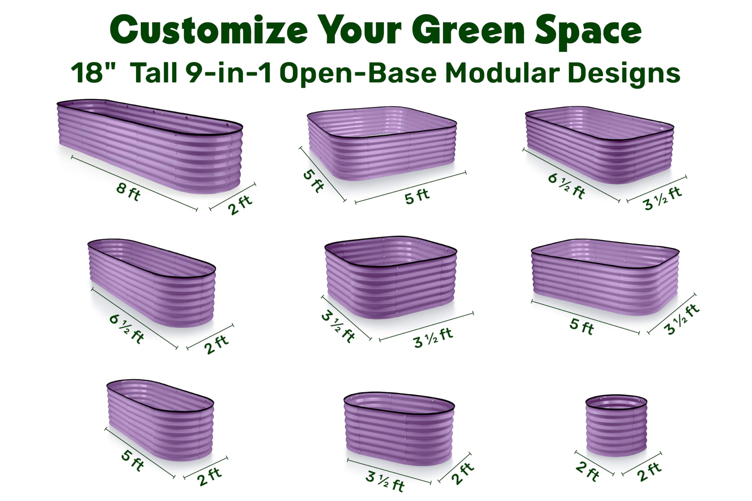 9-in-1 Galvanized Steel Raised Garden Bed Kit - 8×2×1.5 ft Modular Planter Box for Vegetables, Flowers & Herbs - 18