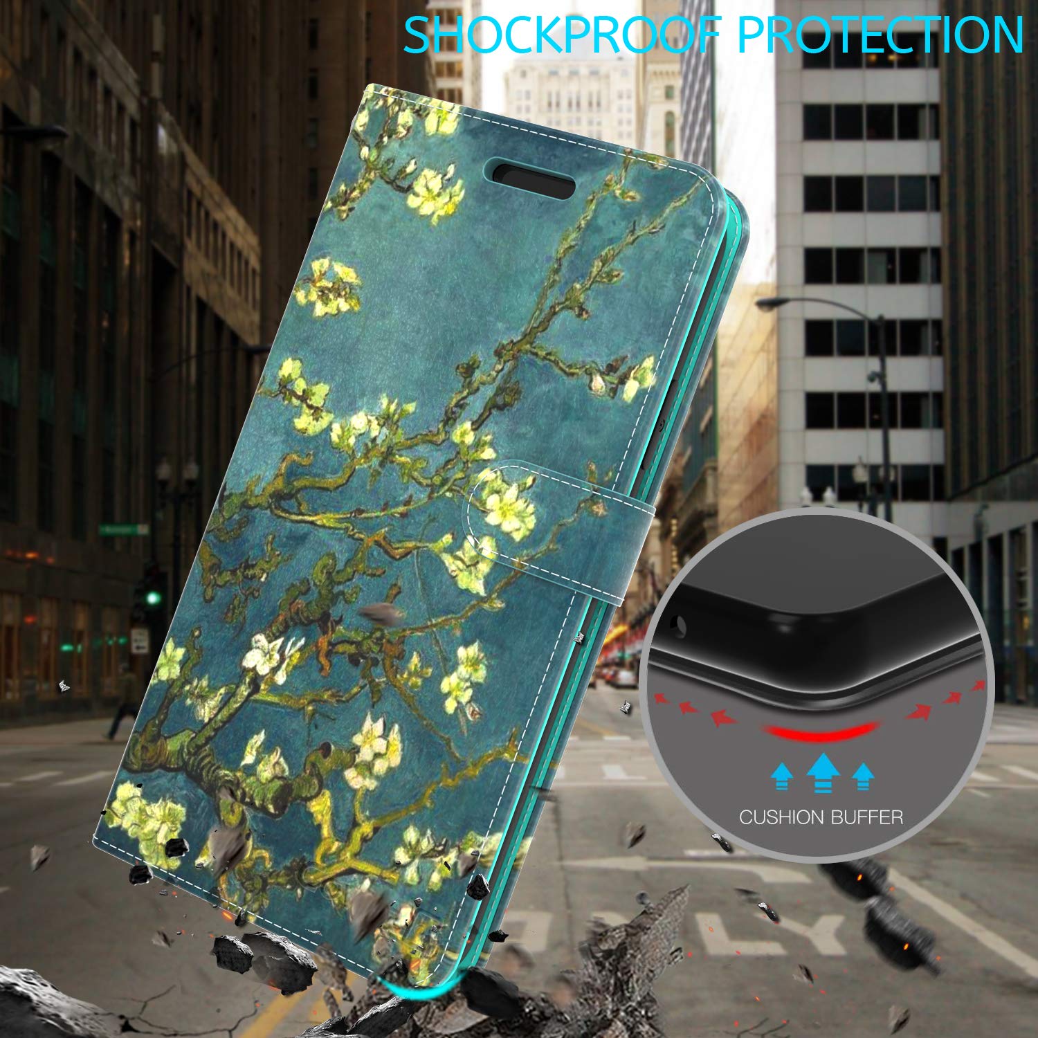 Premium RFID Blocking PU Leather Flip Folio Wallet Case for Samsung Galaxy Note 20 Ultra - Almond Blossom Design | Stand Feature & Card Slots | Perfect for Travel, Business & Daily Protection