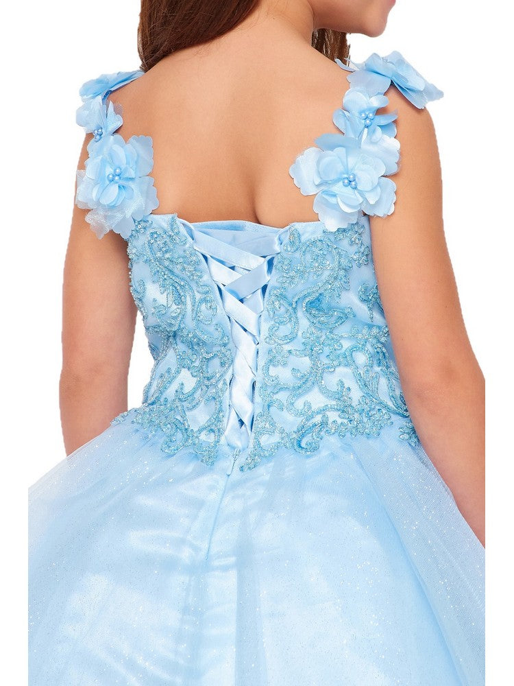 Elegant Blue 3D Flower Strap Junior Bridesmaid Dress for Big Girls - Sizes 8-16 | Perfect for Weddings, Formal Events & Special Occasions