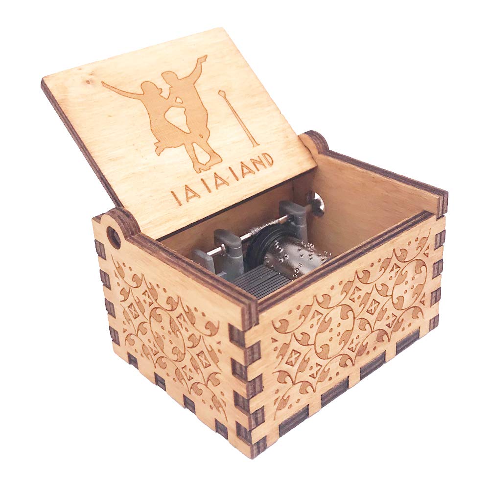 Lalaland Music Box Hand Crank - Wooden Carved Musical Box Plays Lalaland Theme Song - Brown - Perfect for Romantic Gifts, Home Decor & Movie Lovers