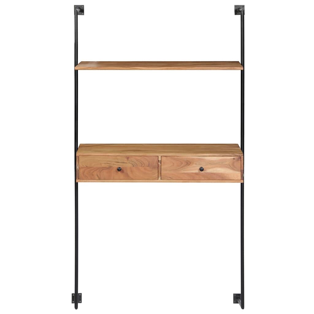 Solid Acacia Wood Wall Mounted Floating Desk with 2 Drawers & Shelf - Space Saving Writing Table for Bedroom, Living Room, Study or Balcony - Perfect for Small Spaces, Home Office & Modern Interior Design