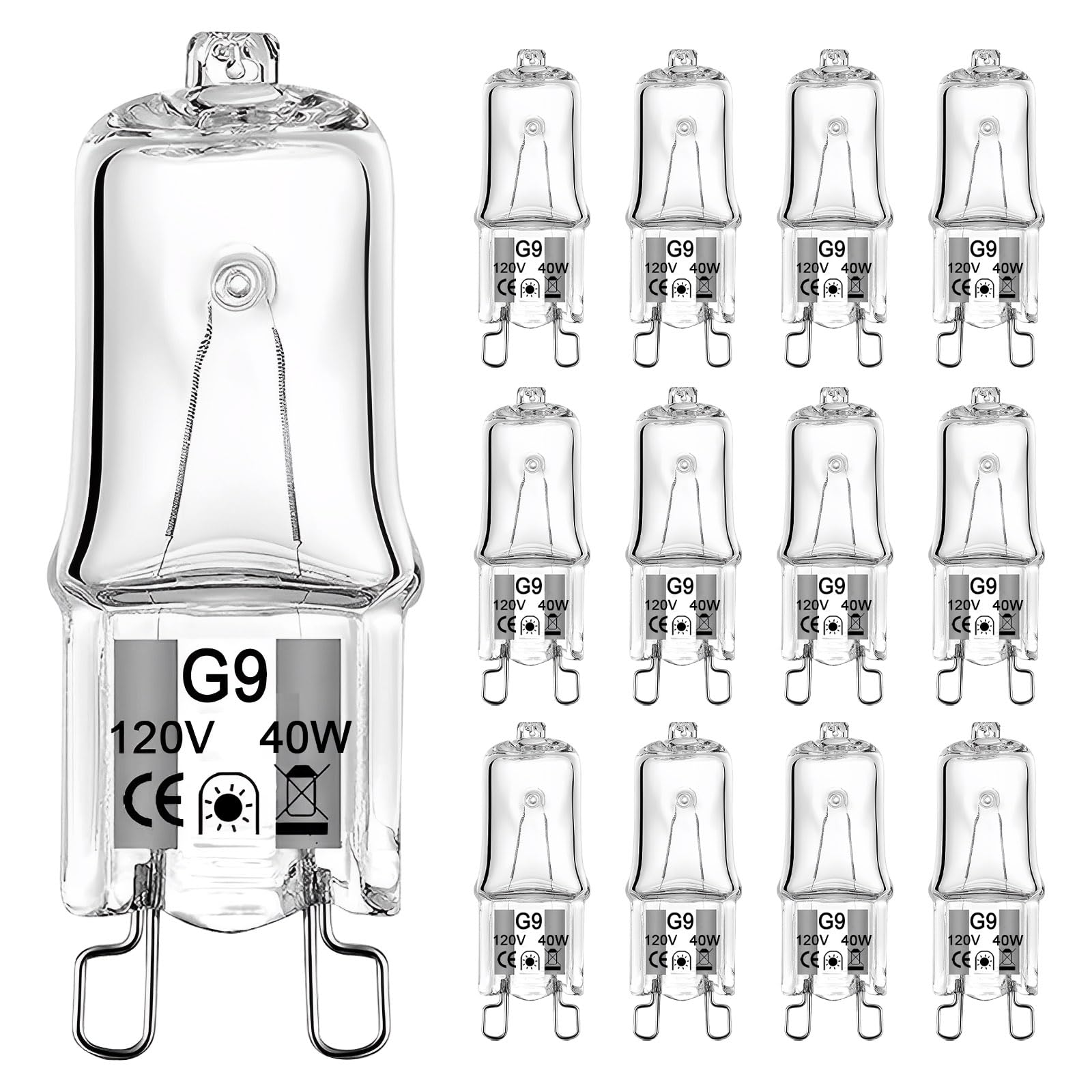 12 Pack G9 Halogen Bulbs 40W, 2 Pin Base T4 JCD Type 120V Xenon Small Light Bulbs - Warm White 2700K, Dimmable - Perfect for Chandeliers, Range Hoods, Bathroom Vanities, Cabinet Lighting & Home Decor