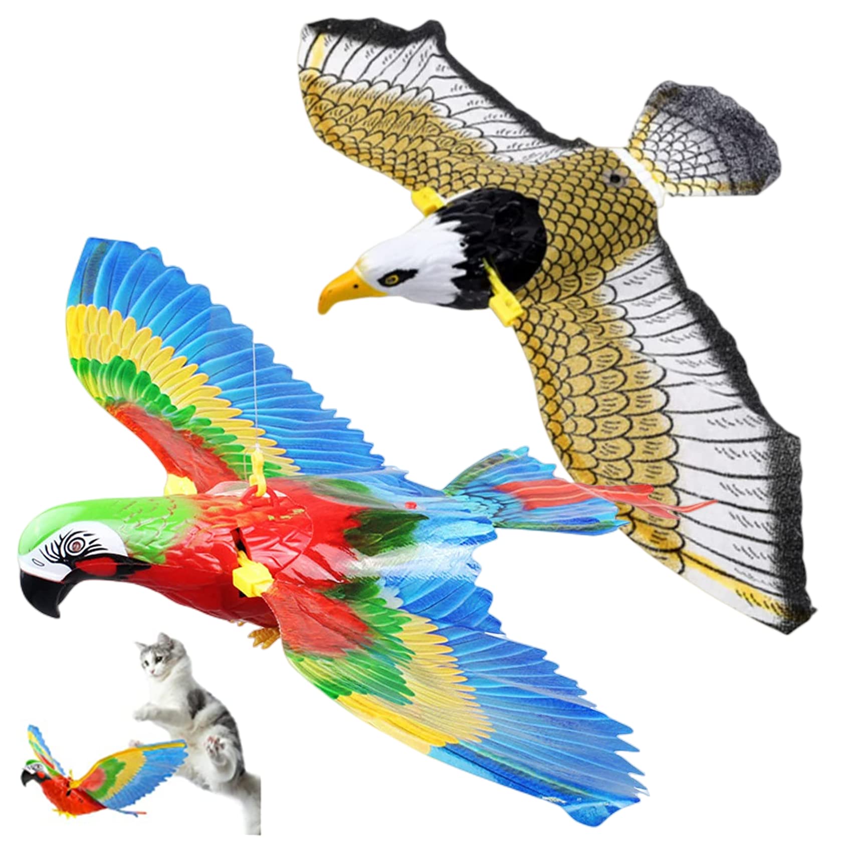 2 Pack Electronic Flying Bird Toy for Cats - Interactive Light-Up Cat Toy with Automatic Hanging Eagle & Parrot - Fun Indoor Pet Entertainment for Playtime & Exercise