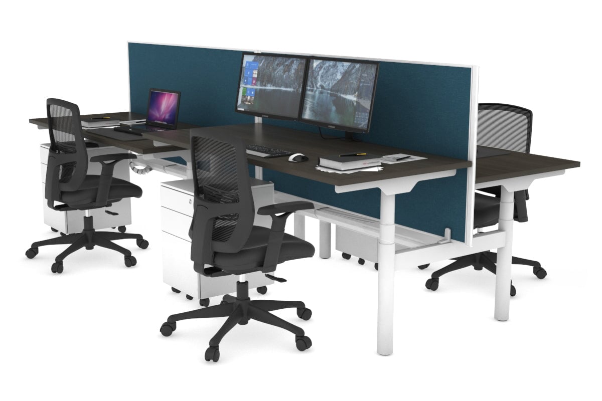 Flexi Premium Height Adjustable 4-Person H Bench Workstation - White Frame [1800L x 700W] - Ideal for Office, Coworking Spaces & Home Offices