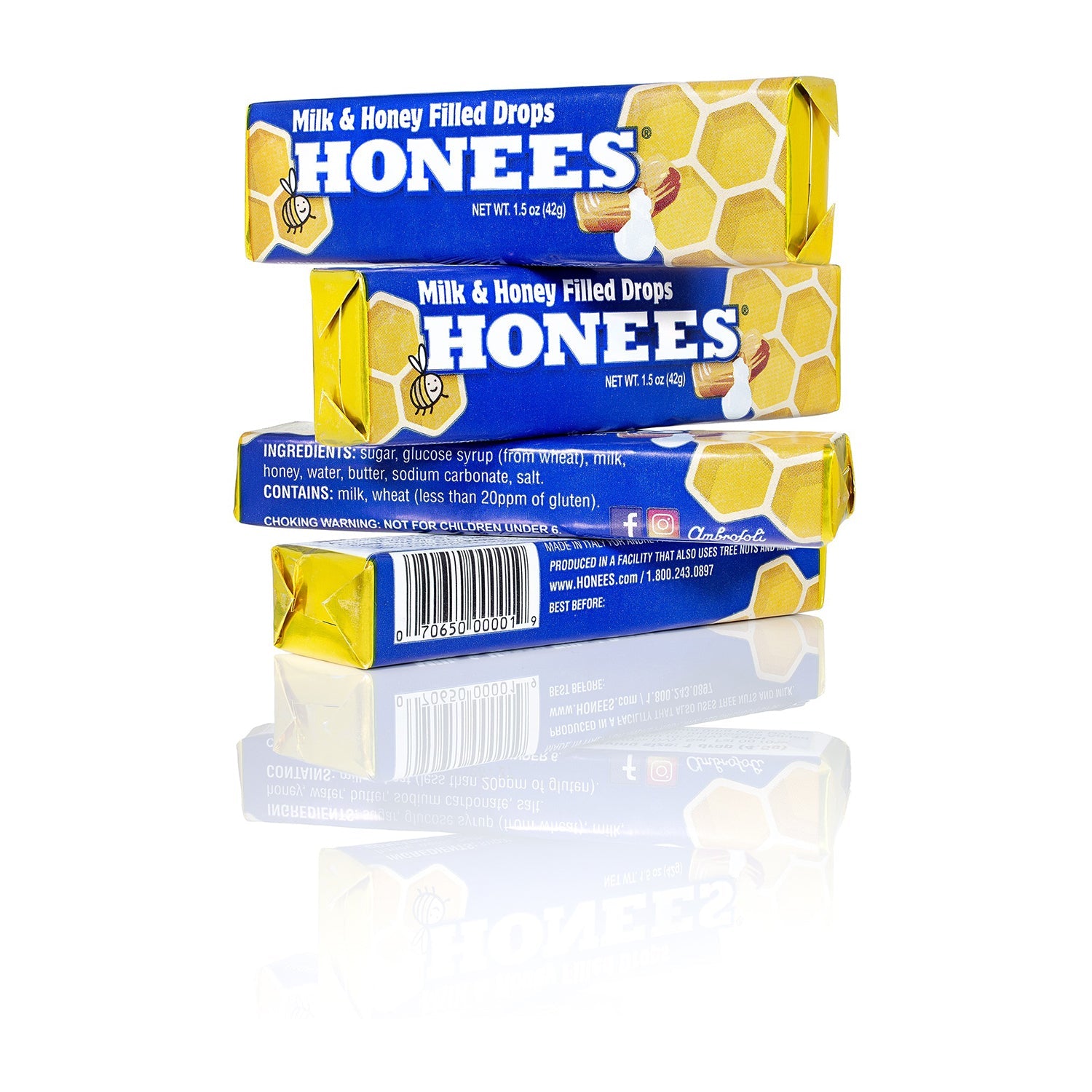 Honees Milk & Honey Filled Drops Bar - 1.5oz (24 Count) - Natural Throat Soothing Candy for Cough Relief - Perfect for Travel, Office & Home Use