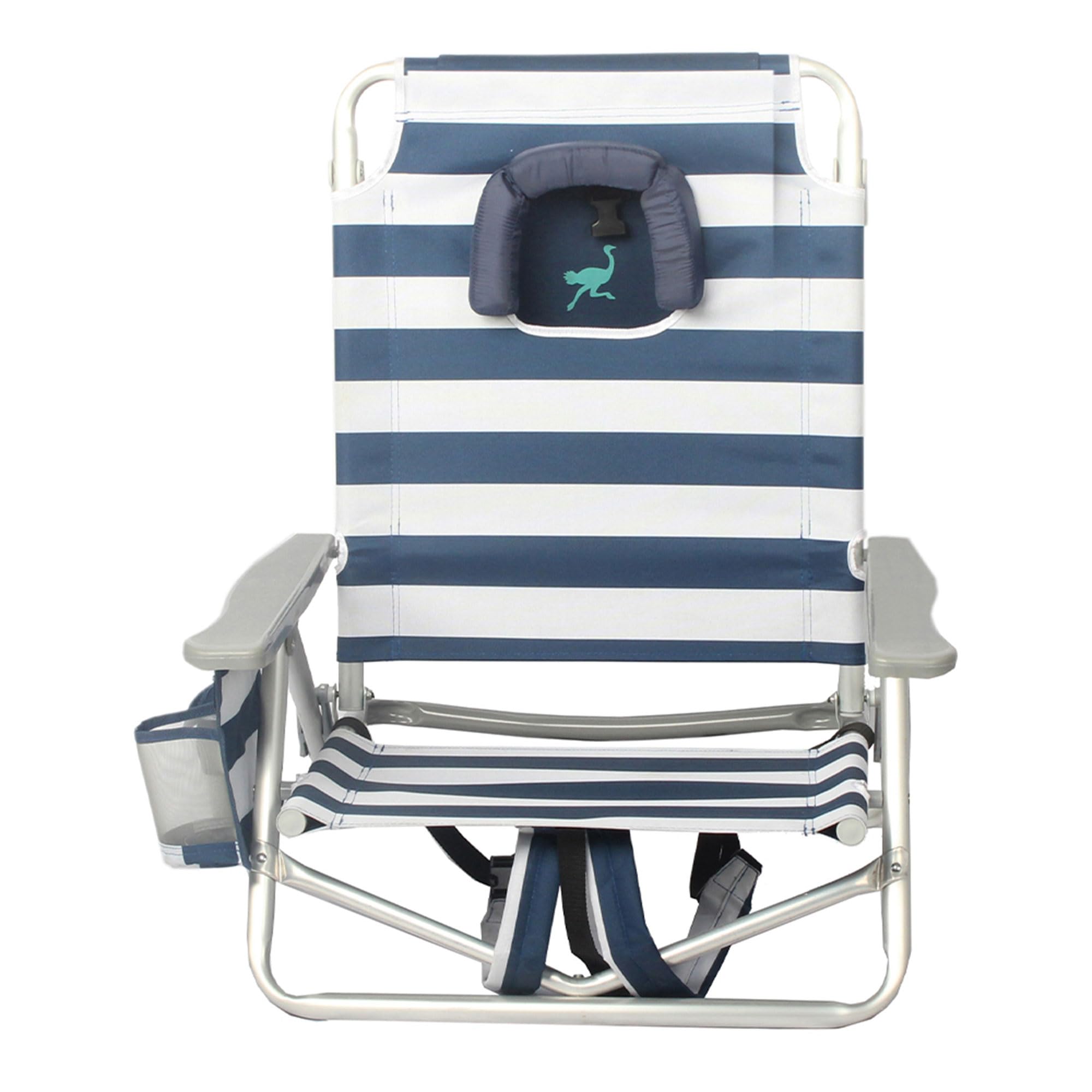 Ostrich On-Your-Back Sand Chair - Portable Beach Recliner with Backpack Straps - Lightweight Outdoor Lounge Chair for Pool, Camping, Backyard & Picnics - Blue Stripe Design - Perfect for Beach Vacations, Tailgating & Outdoor Relaxation