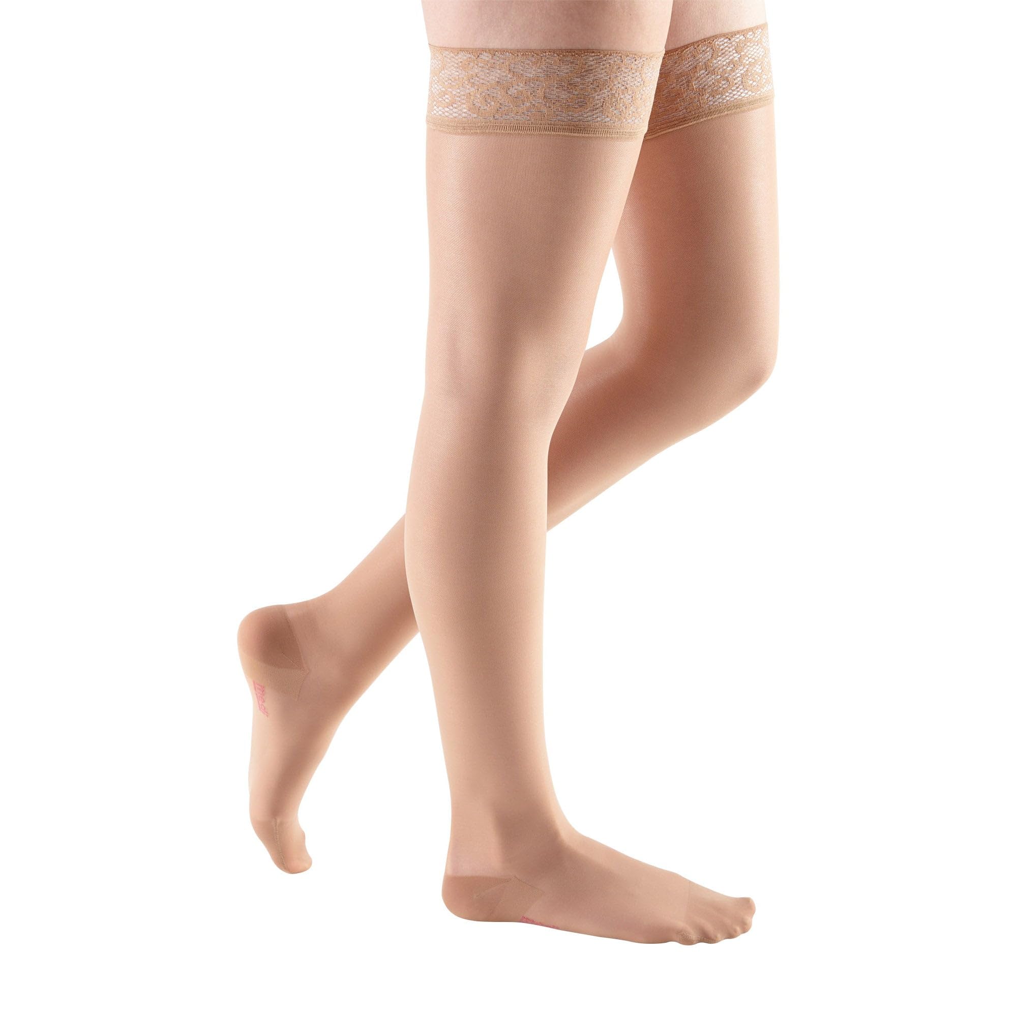 Mediven Sheer & Soft 20-30 mmHg Thigh High Compression Stockings for Women - Closed Toe, Lace Top Band, Sheer Leg Support Hosiery (II-Petite, Natural) - Perfect for Varicose Vein Relief, Post-Surgery Recovery & All-Day Comfort