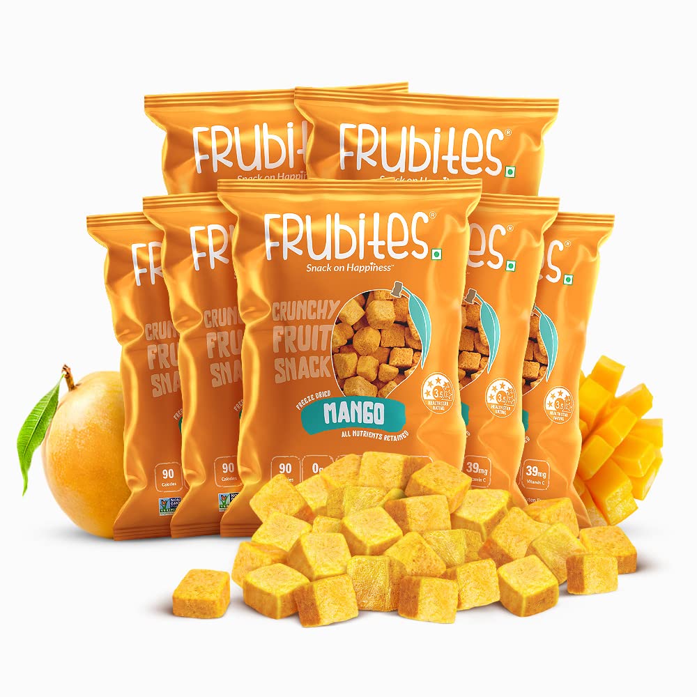 Frubites Freeze Dried Mango Snacks - Crunchy, Healthy Fruit Treats | No Sugar, No Preservatives, Gluten-Free, Vegan, Non-GMO | 7 Packs (1.06oz Each) | Perfect for School Lunches, Hiking, and On-the-Go Snacking
