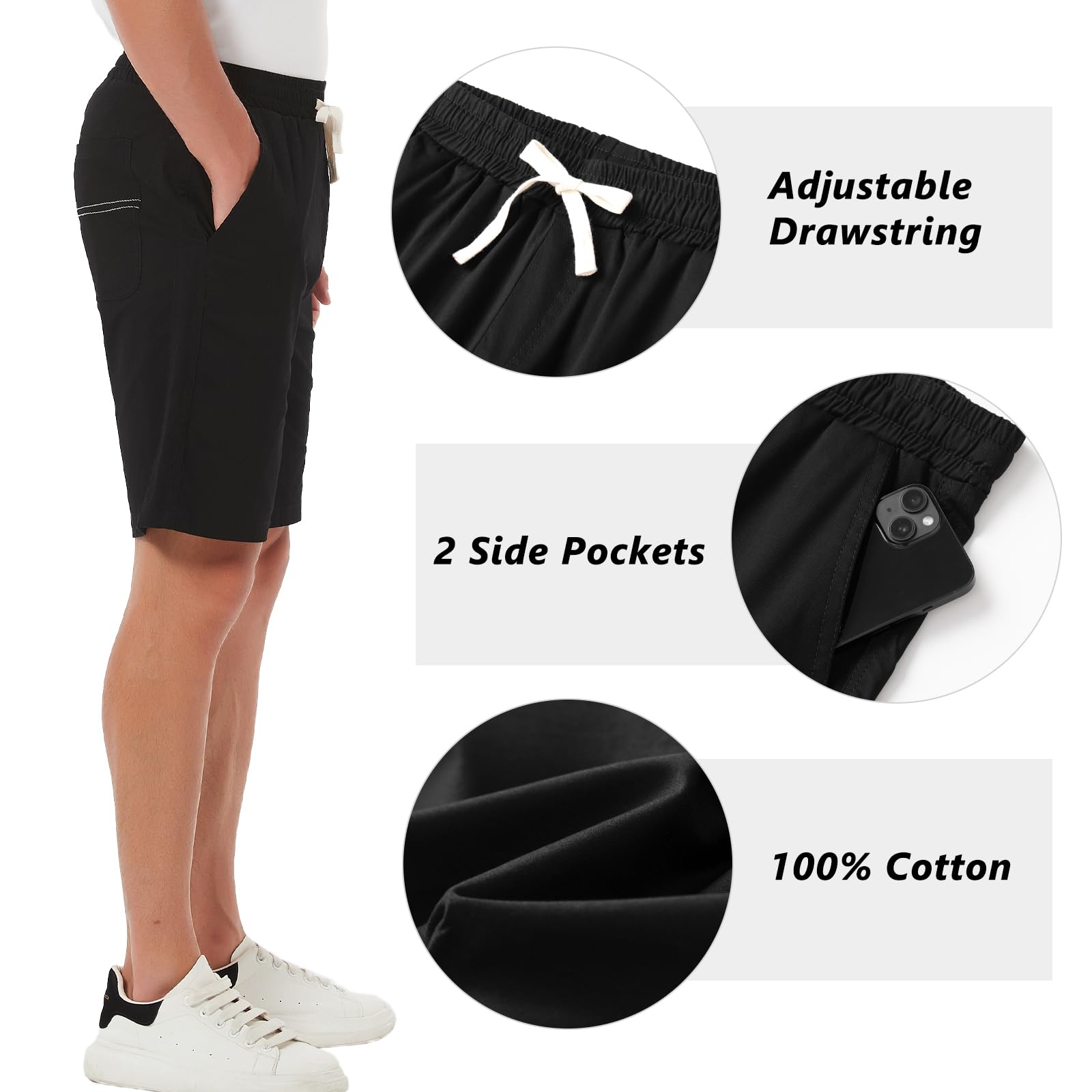 Men's Cargo Shorts with Elastic Waist & Drawstring - Relaxed Fit Casual Summer Shorts with Multiple Pockets - Perfect for Outdoor Activities, Travel & Everyday Wear