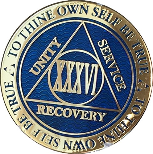 36 Year Sobriety Chip - Gold Plated AA Medallion for Alcoholics Anonymous Recovery | Commemorative Token for Milestone Celebrations & 12-Step Programs