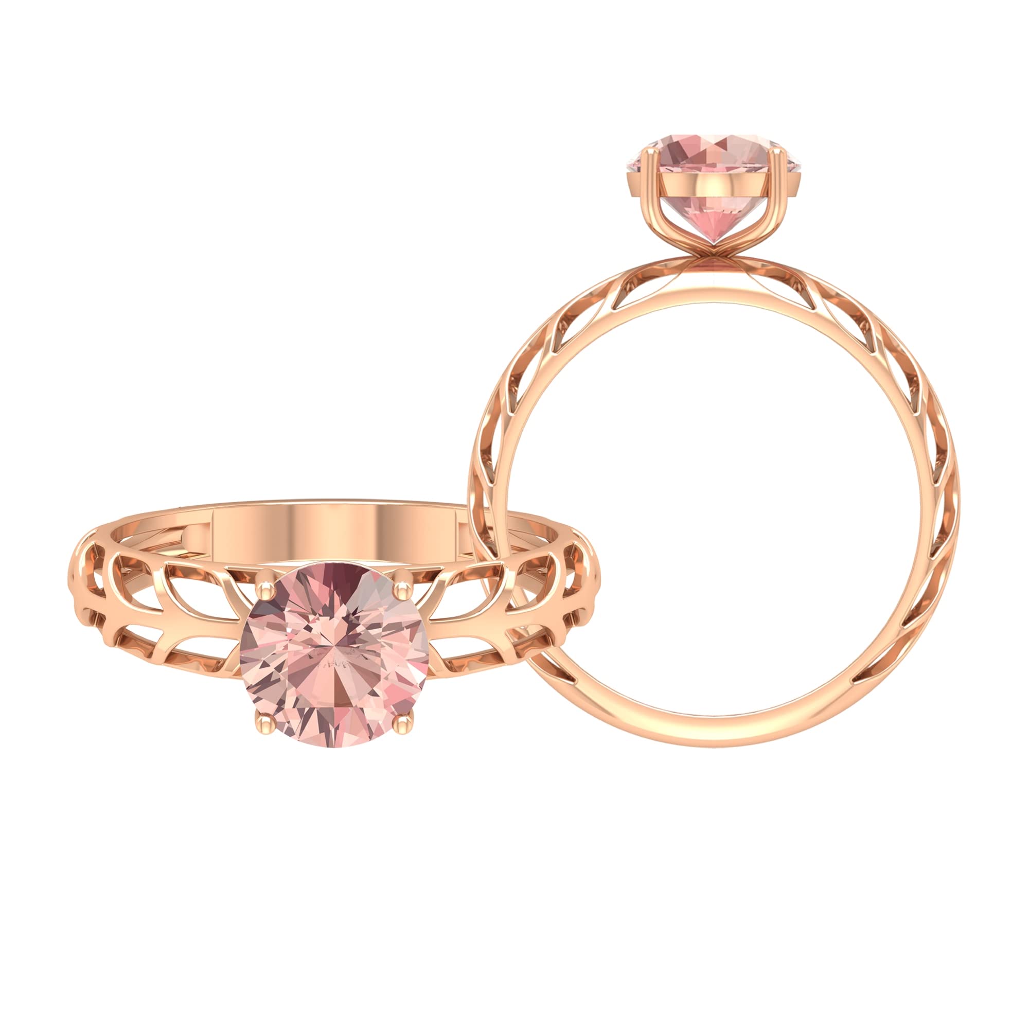 7mm Morganite Solitaire Ring - 1/2 Carat Round Cut October Birthstone Ring in 14K Solid Gold with Filigree Design | Perfect for Engagement, Anniversary & Special Occasion Gifts