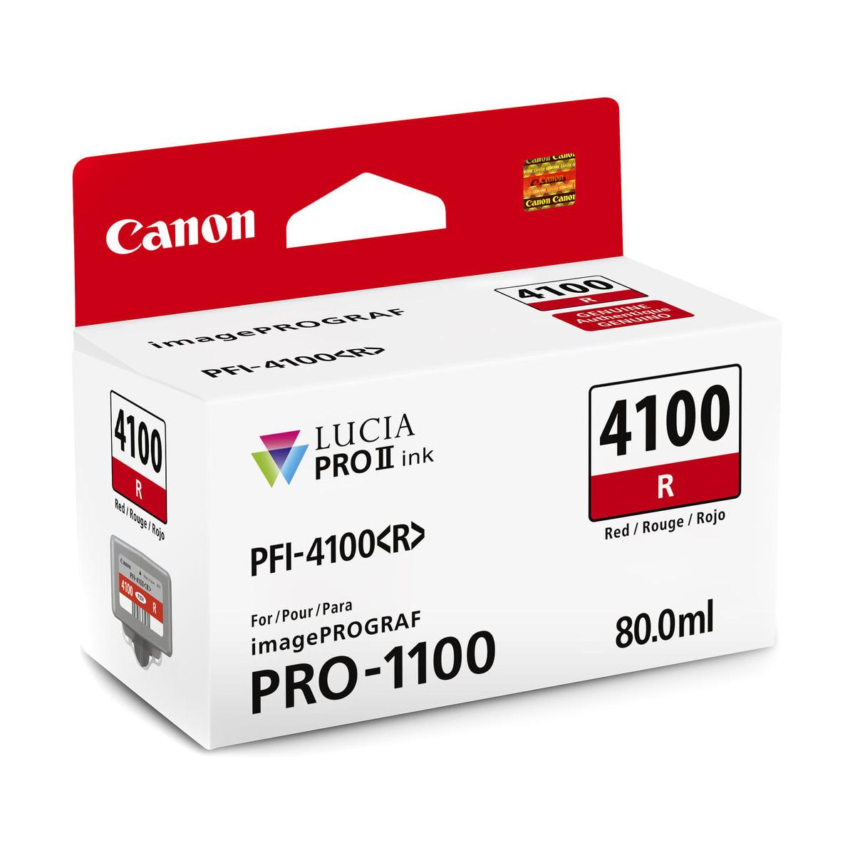 Canon PRO-1100 PFI-4100 80mL Red Pigment Ink Tank - High-Quality Printer Ink for Professional Photo Printing, Art Reproduction & Graphic Design Projects