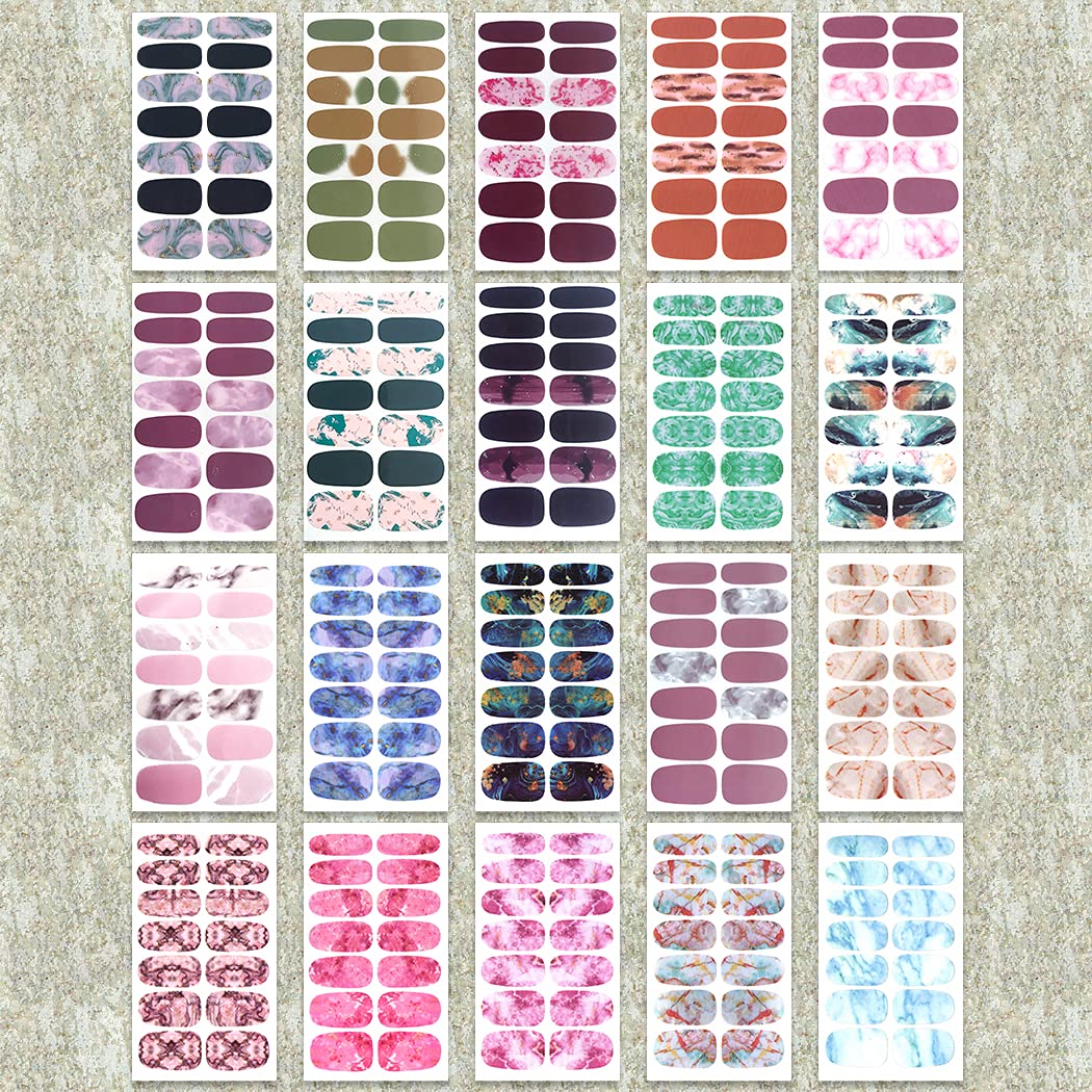 WOKOTO 20 Sheets Marble Nail Stickers - Press On Nail Polish Strips for Women, Gradient Nail Wraps with Nail File | DIY Salon-Quality Manicure at Home, Perfect for Parties & Special Occasions