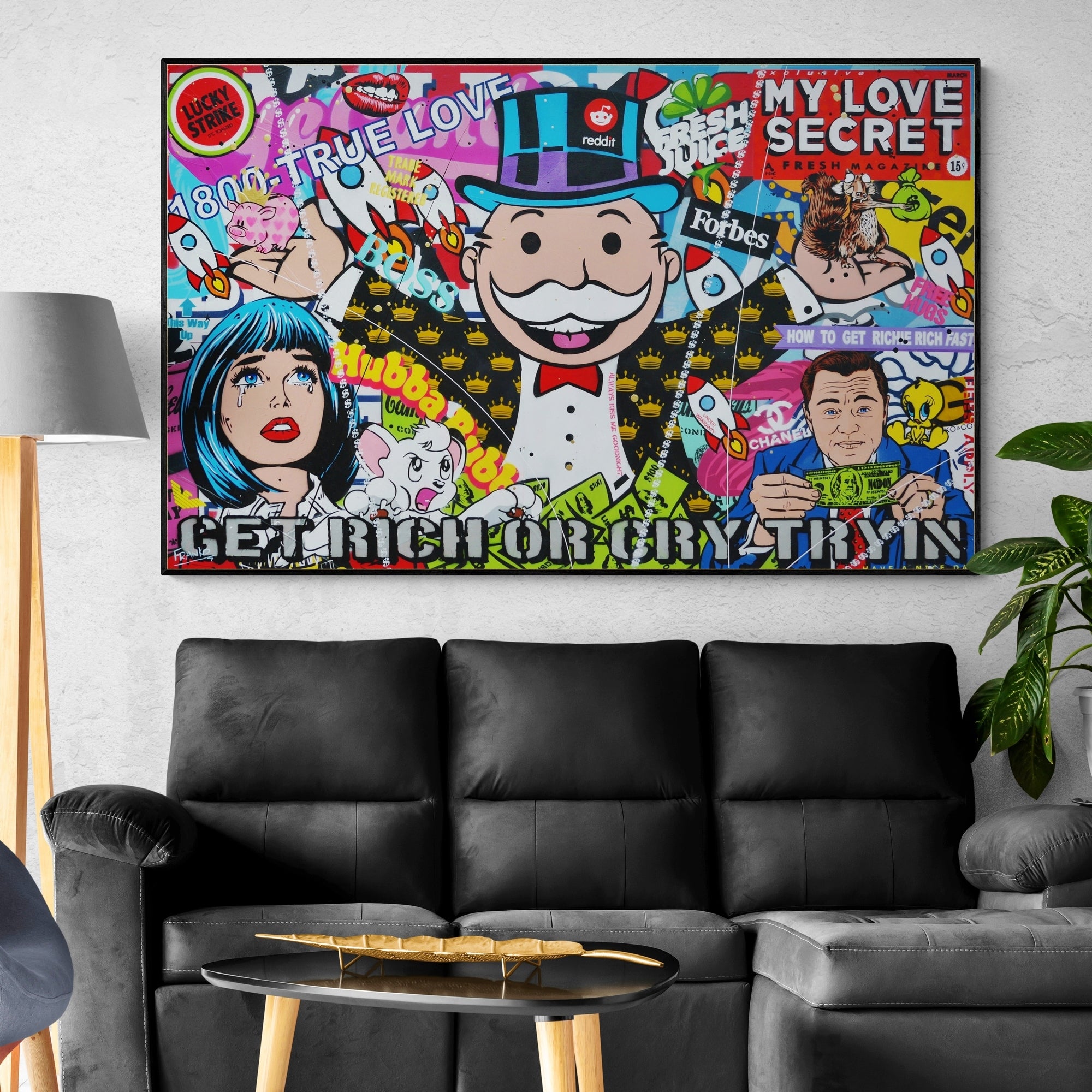 Monopoly Man Textured Urban Pop Art Painting - 160cm x 100cm Large Wall Art Decor for Living Room, Office & Game Room - Registered Tears Collection