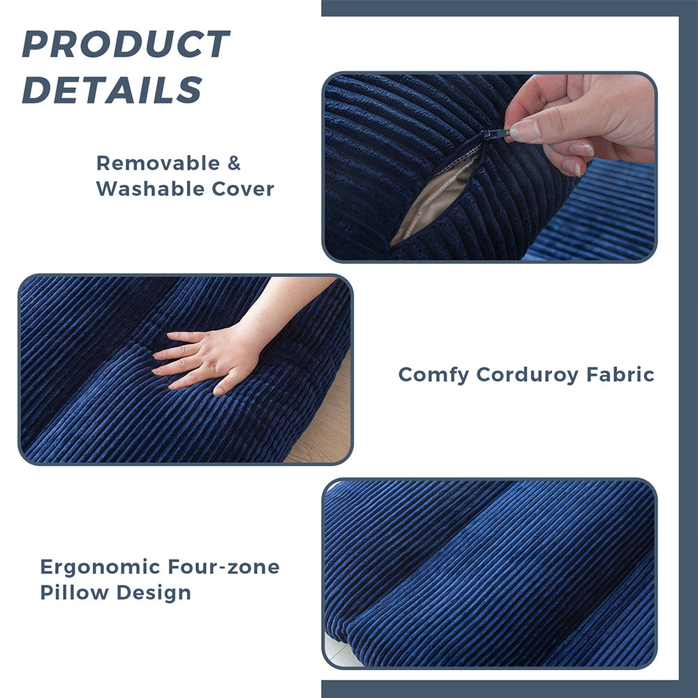 MAXYOYO Folding Sofa Bed - Extra Wide Corduroy Floor Mattress in Navy Blue | Convertible Sleeper for Small Spaces, Guest Room & Dorm | Comfortable Lounge Sofa for Living Room, Bedroom & Apartment