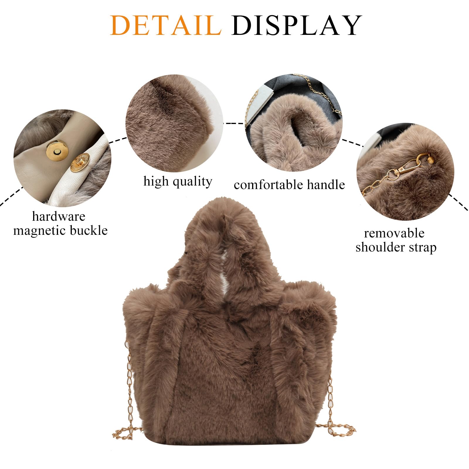 Fluffy Faux Fur Tote Bag for Women - Soft Plush Shoulder Purse for Daily Use